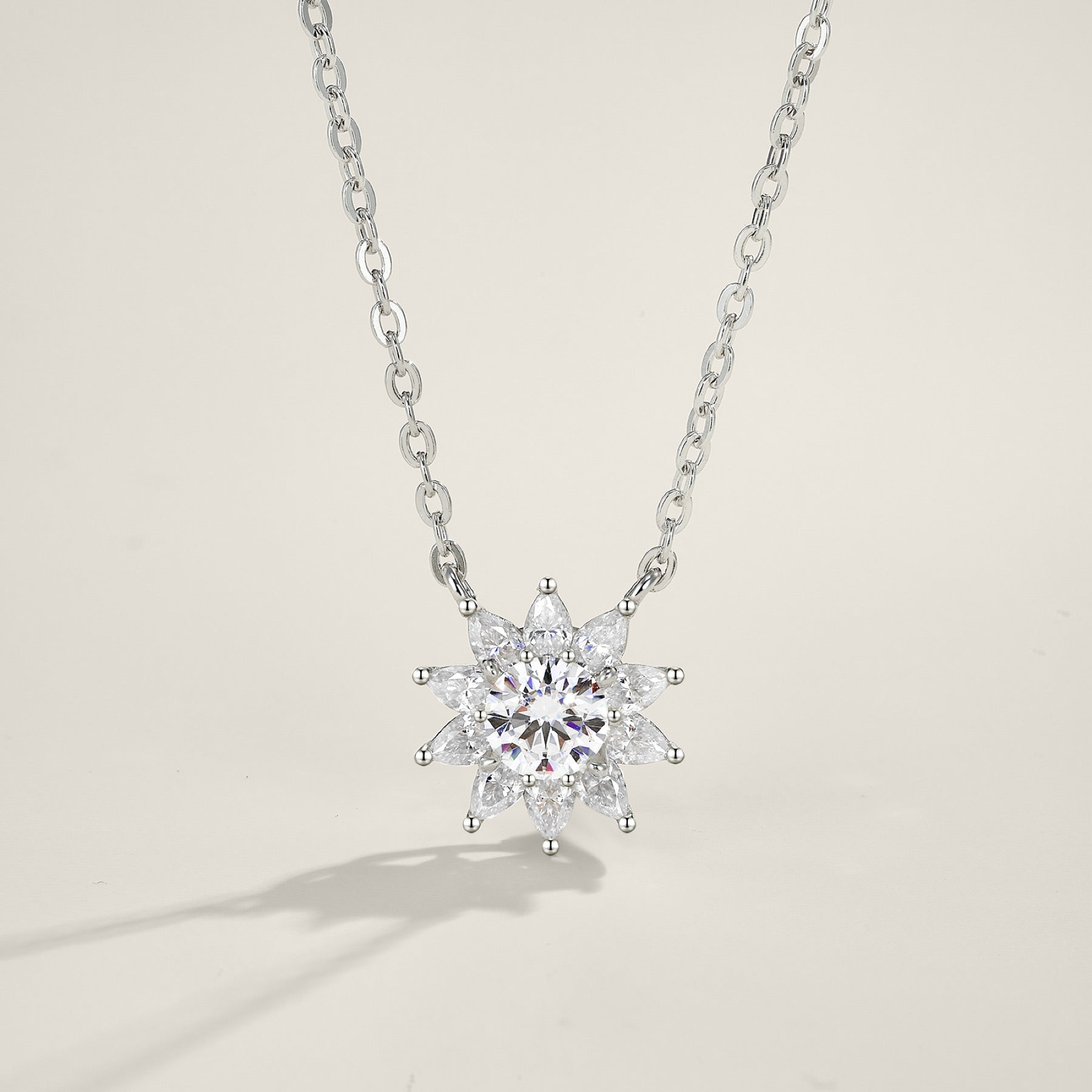 Sol Moissanite Flower Pendant Necklace in Sterling Silver