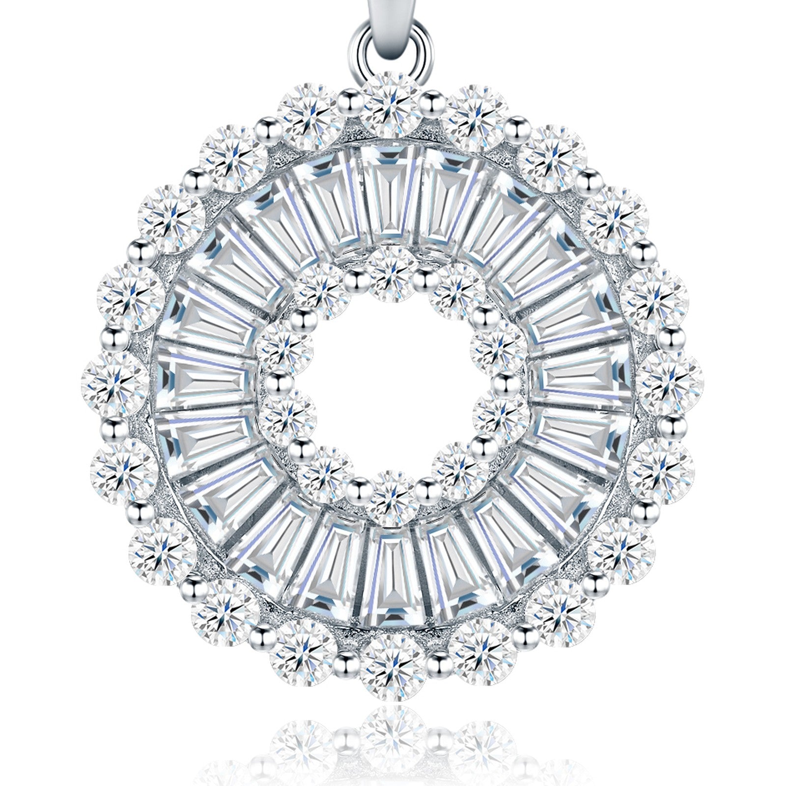 Corona Moissanite Baguette Circle Necklace in Sterling Silver — detail