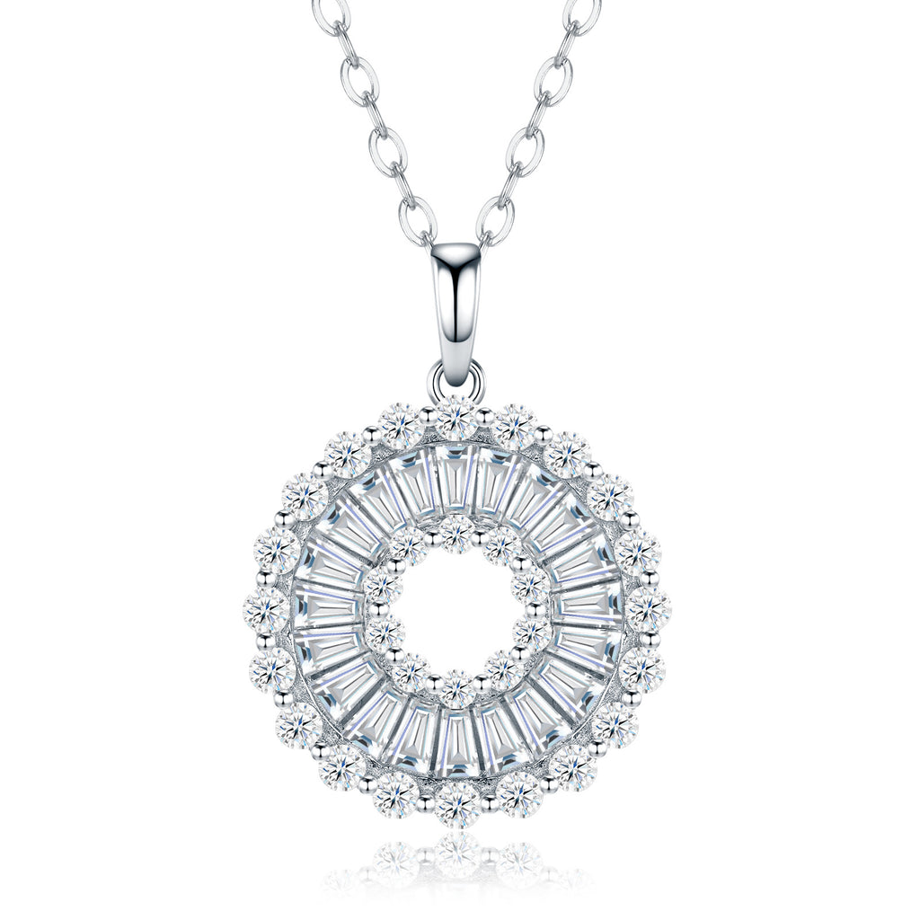 Corona Moissanite Baguette Circle Necklace in Sterling Silver
