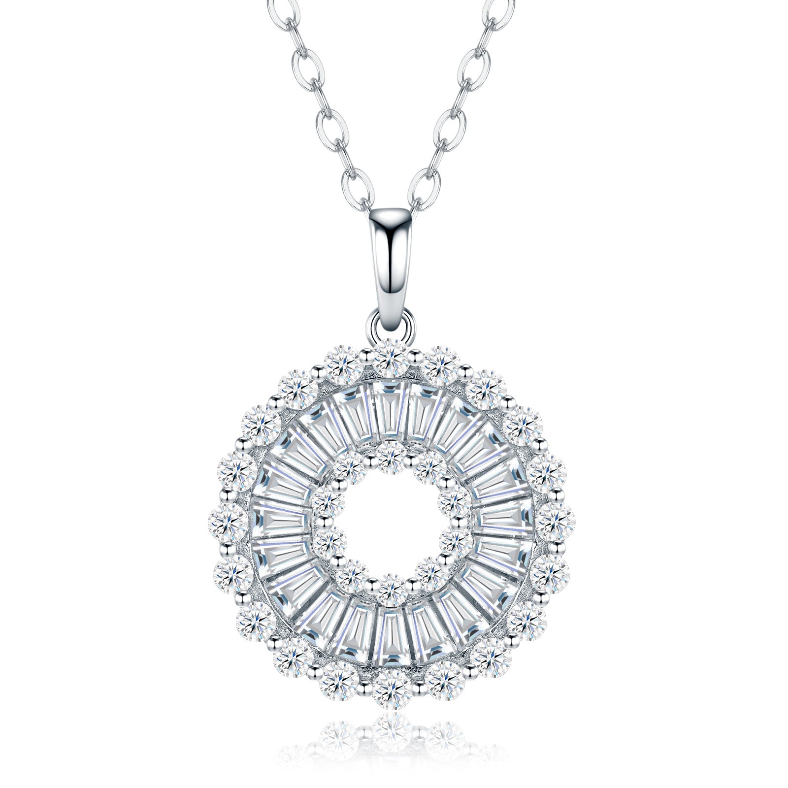 Corona Moissanite Baguette Circle Necklace in Sterling Silver