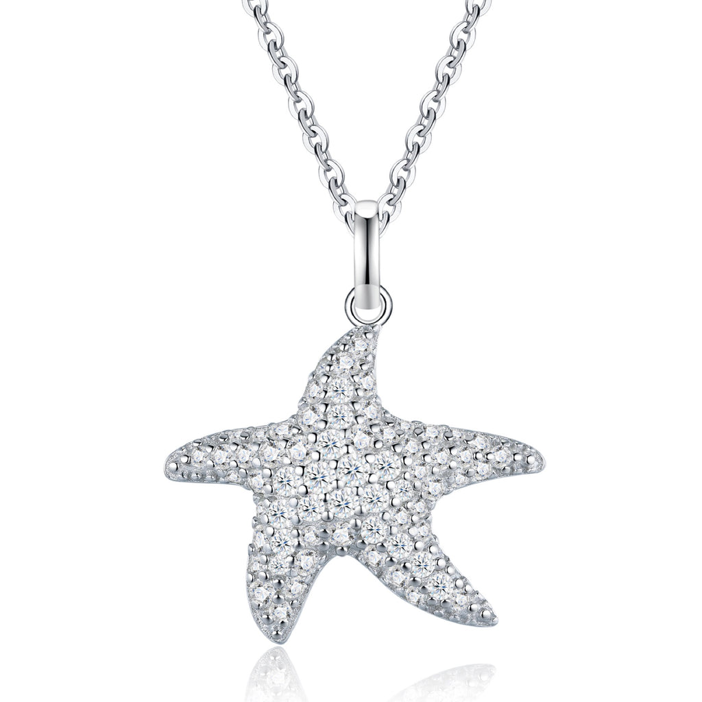 Estrella Moissanite Starfish Pendant Necklace in Sterling Silver