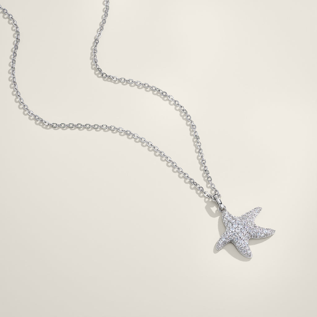 Estrella Moissanite Starfish Pendant Necklace in Sterling Silver