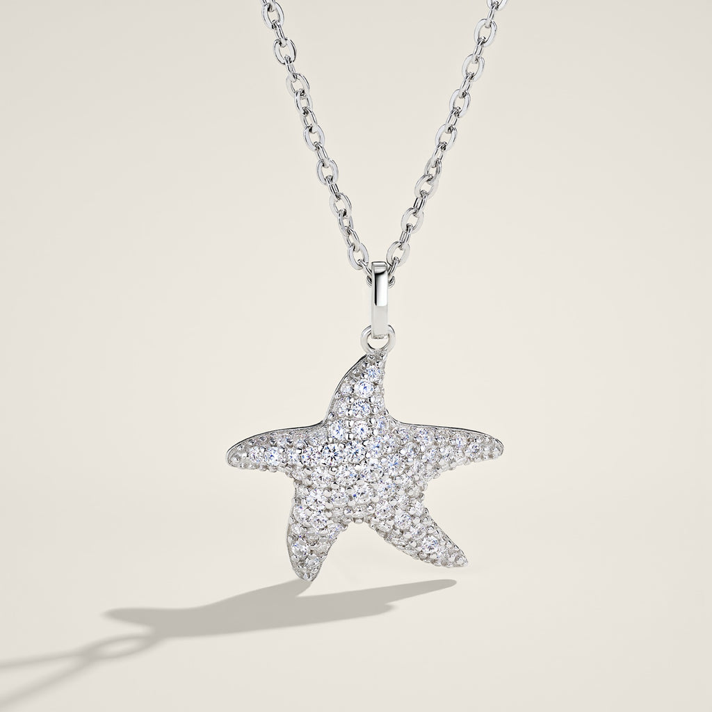 Estrella Moissanite Starfish Pendant Necklace in Sterling Silver