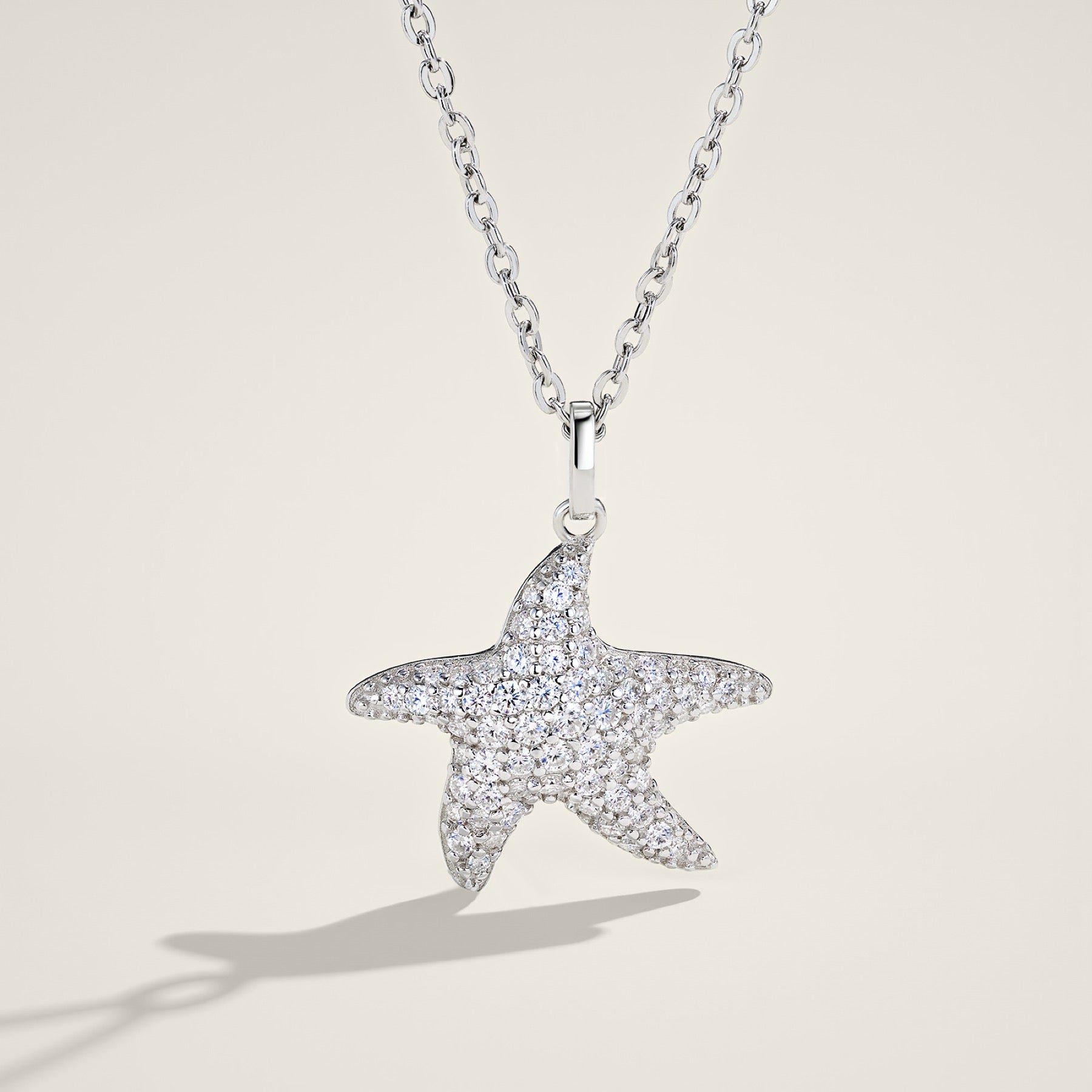 Estrella Moissanite Starfish Pendant Necklace in Sterling Silver