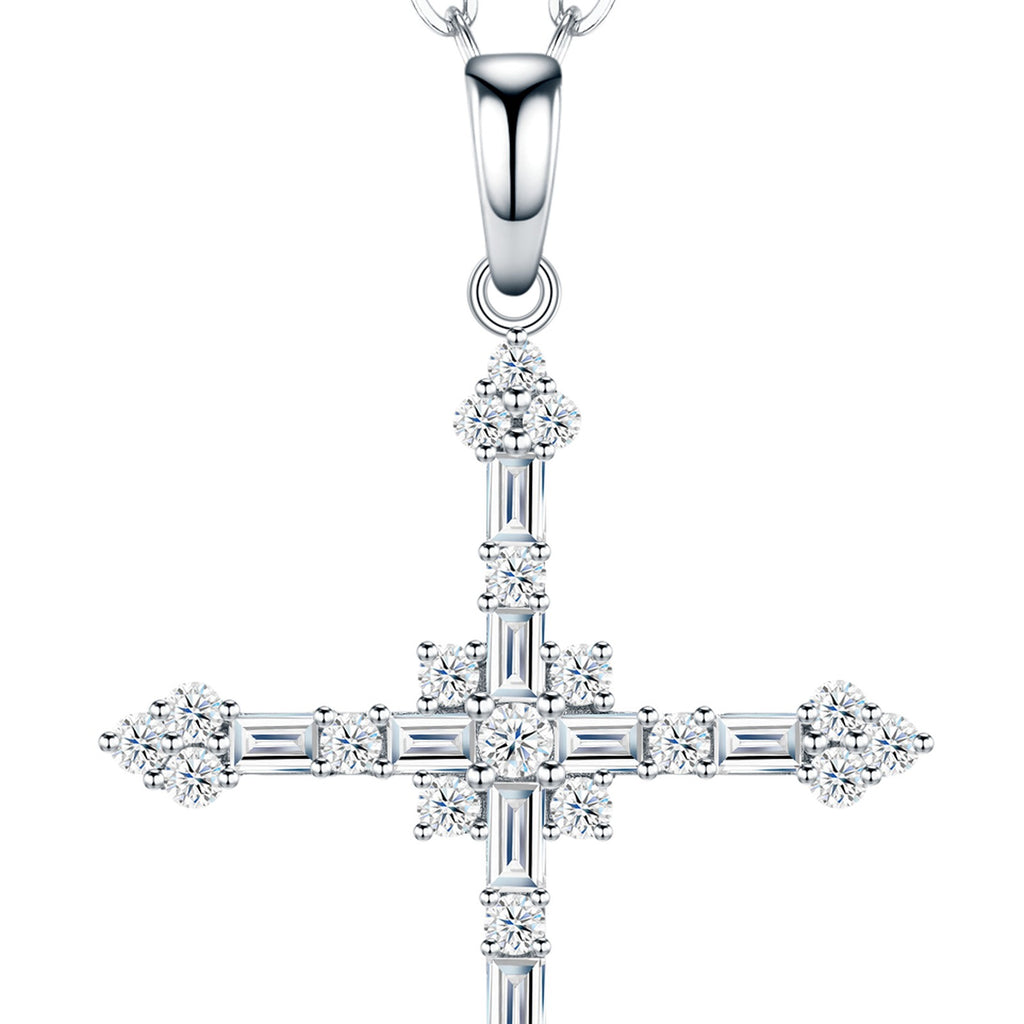Litany Moissanite Cross Necklace in Sterling Silver — detail