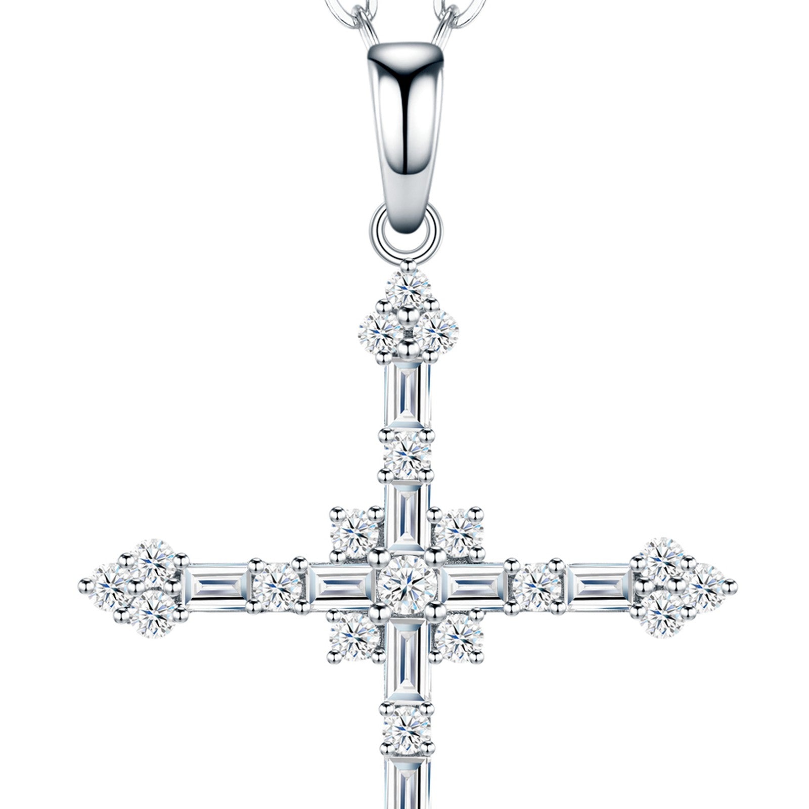 Litany Moissanite Cross Necklace in Sterling Silver — detail