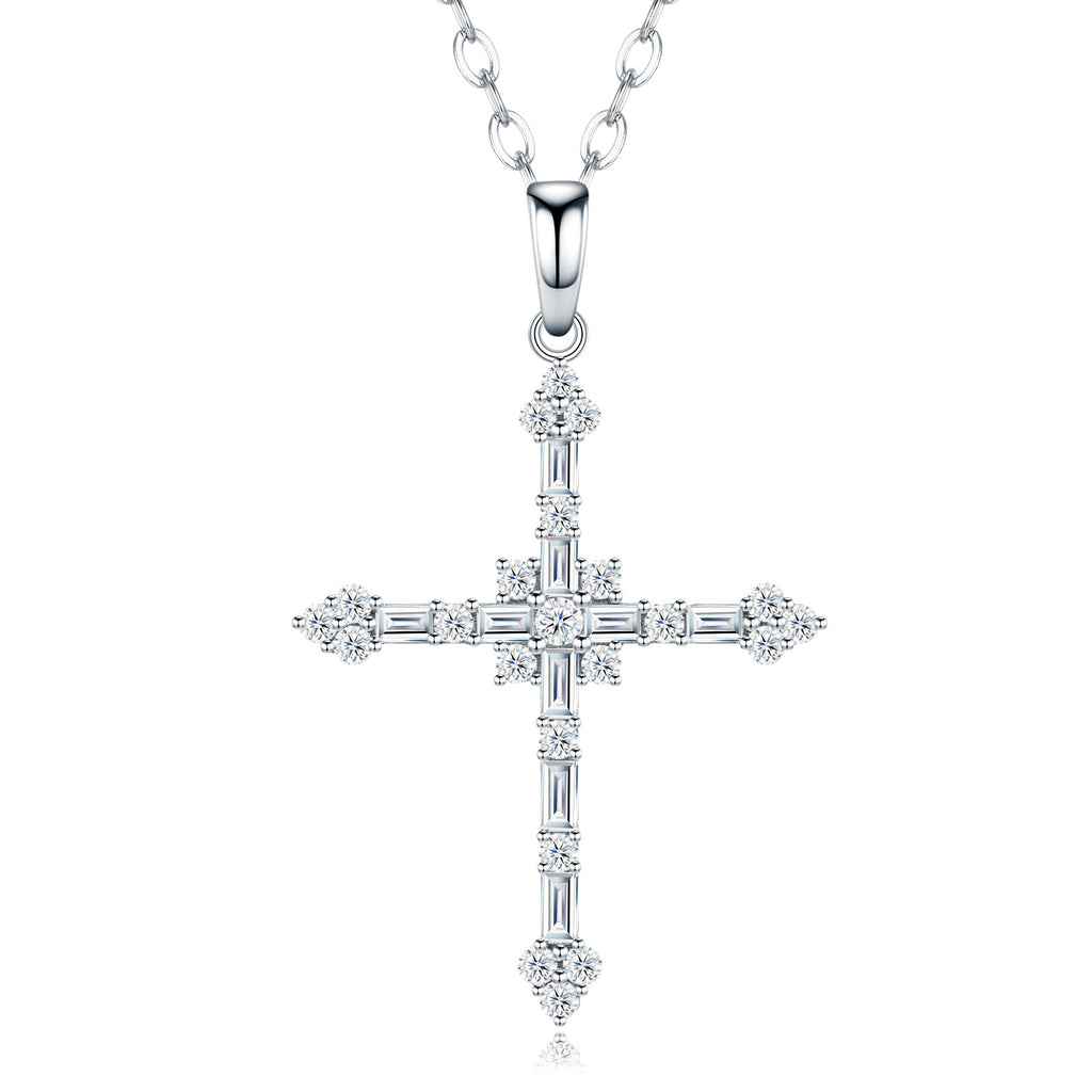 Litany Moissanite Cross Necklace in Sterling Silver