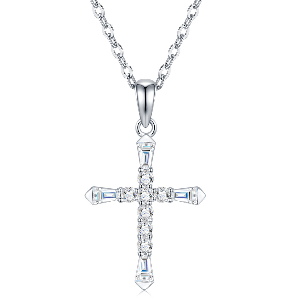 Amen Moissanite Cross Necklace in Sterling Silver