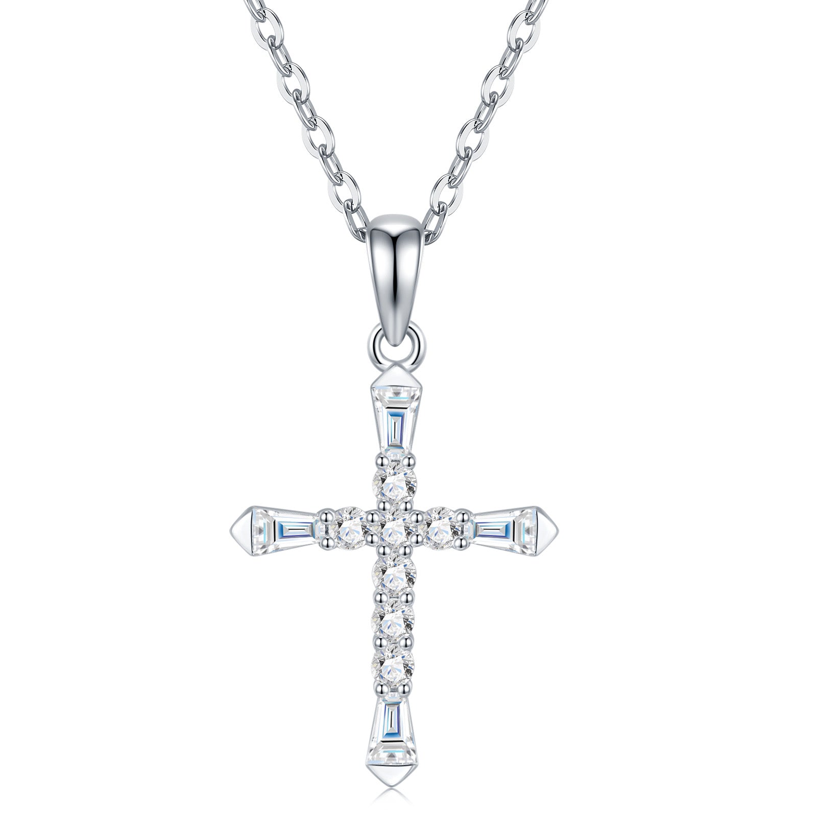 Amen Moissanite Cross Necklace in Sterling Silver