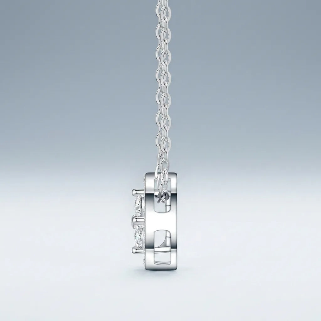 Fleurette Moissanite Clover Pendant Necklace in Sterling Silver