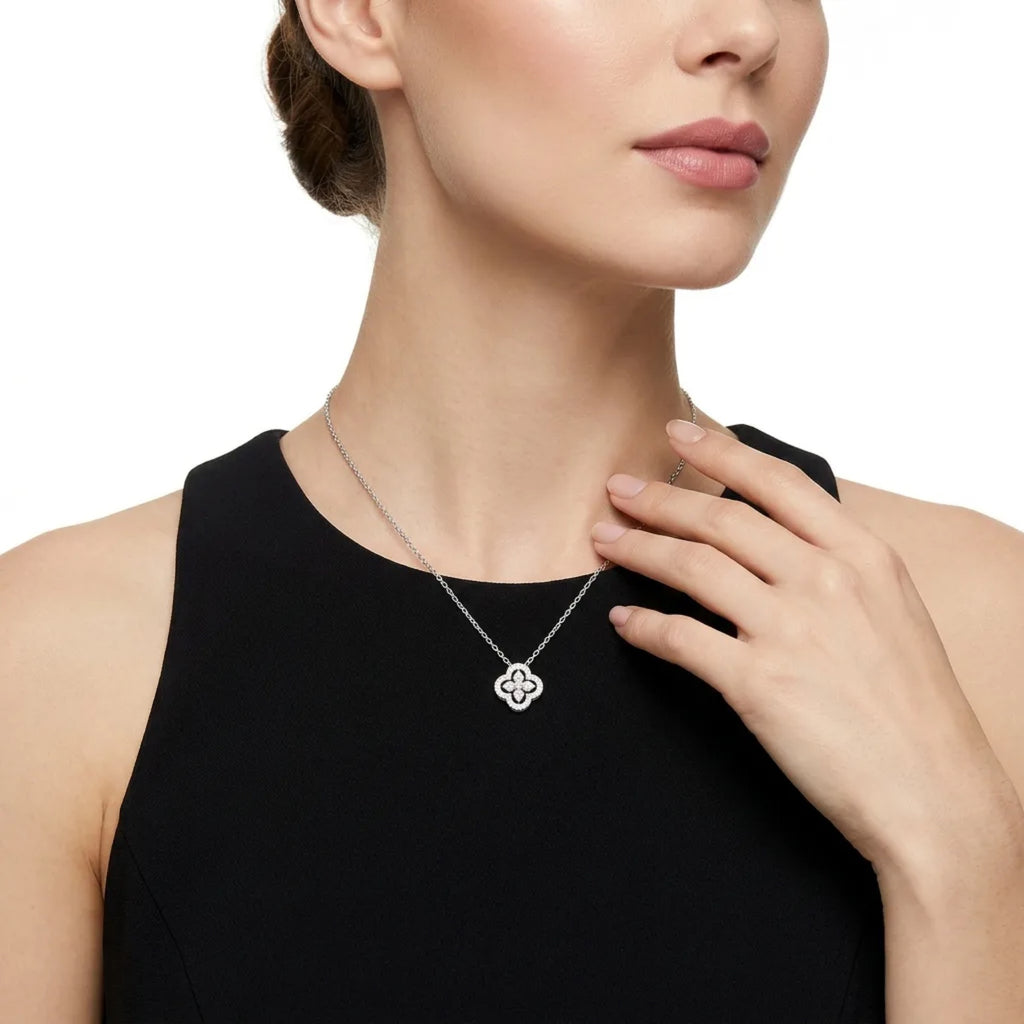 Fleurette Moissanite Clover Pendant Necklace in Sterling Silver