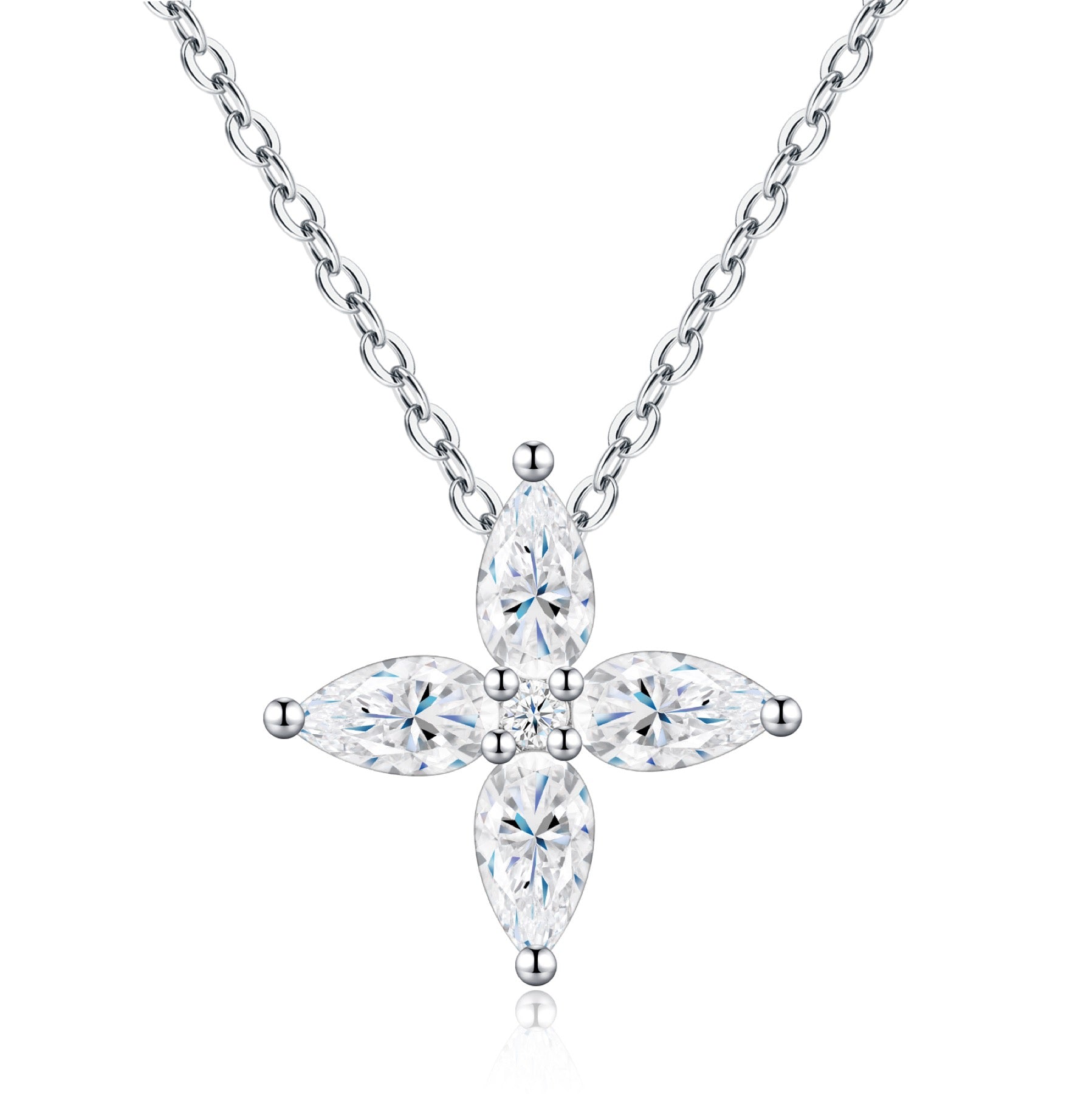 Foliole Moissanite Clover Pendant Necklace in Sterling Silver