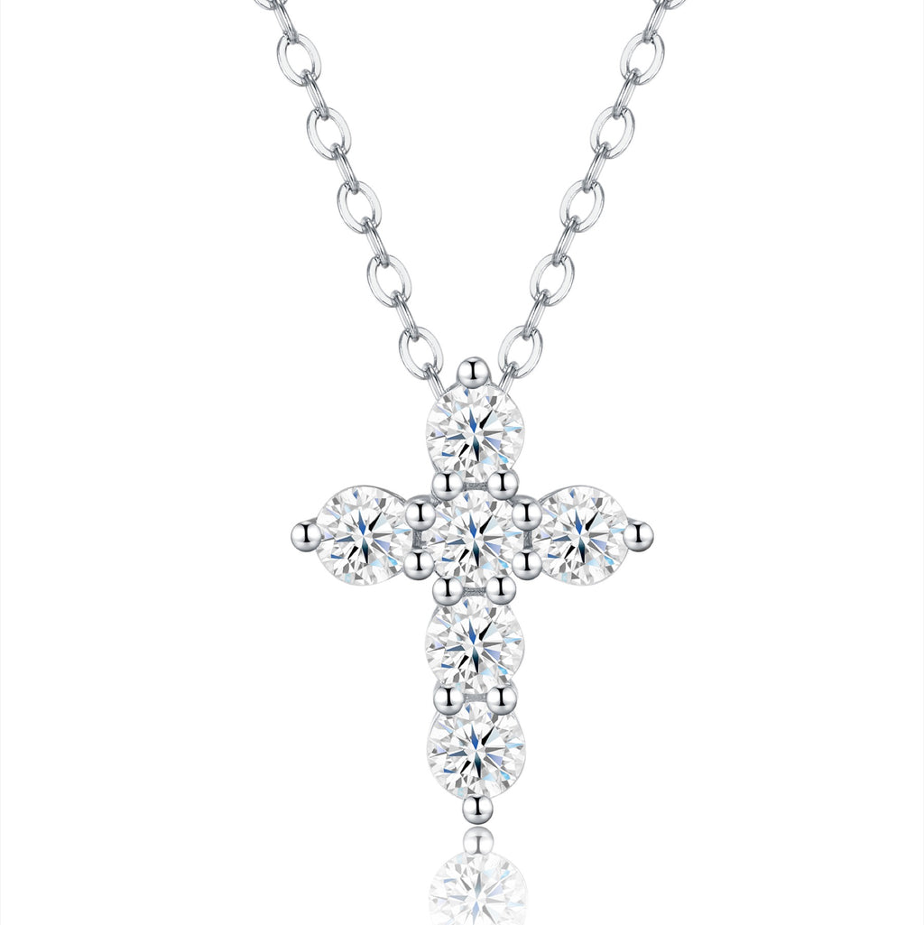 Sacra Moissanite Cross Necklace in Sterling Silver
