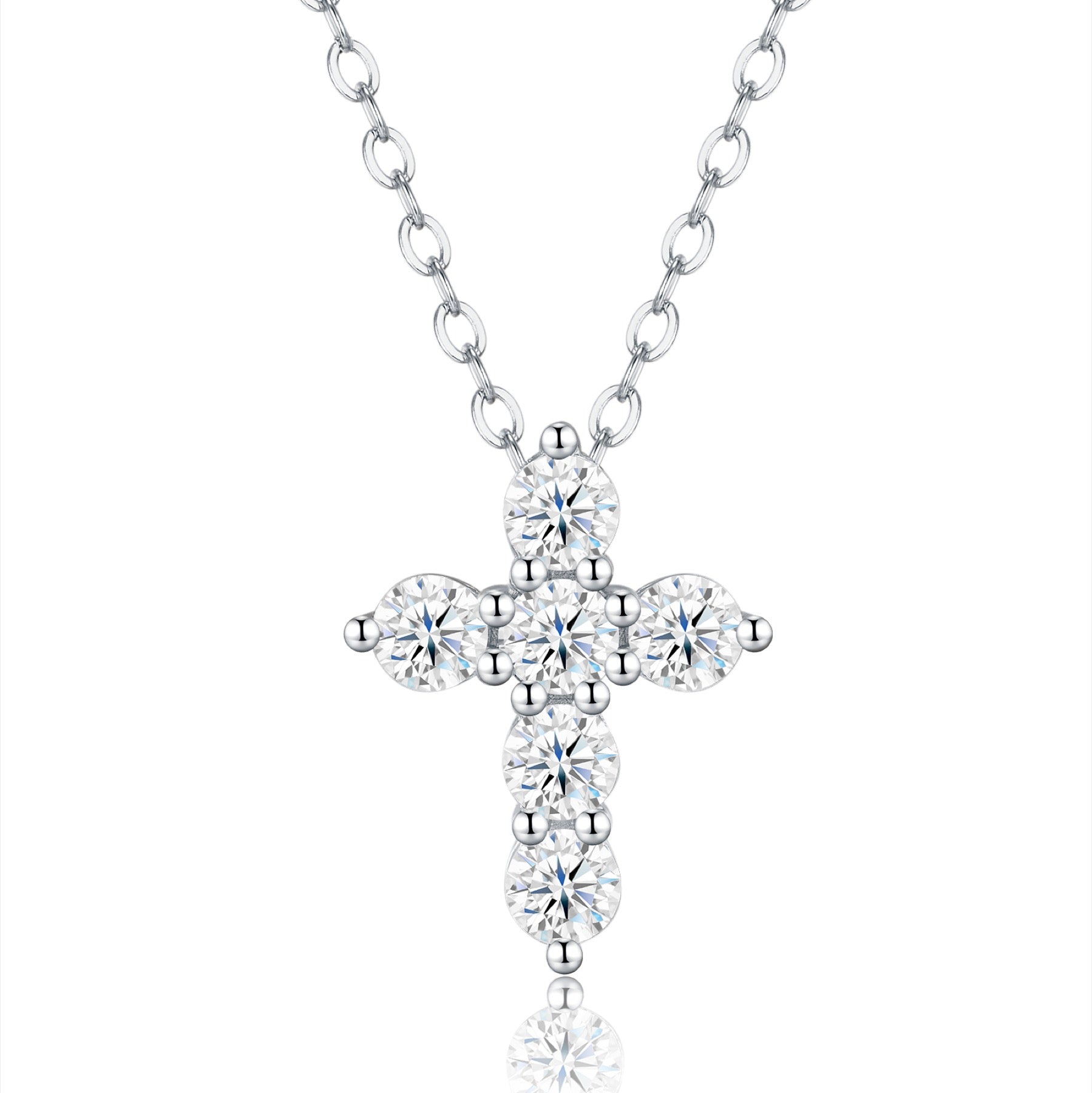 Sacra Moissanite Cross Necklace in Sterling Silver