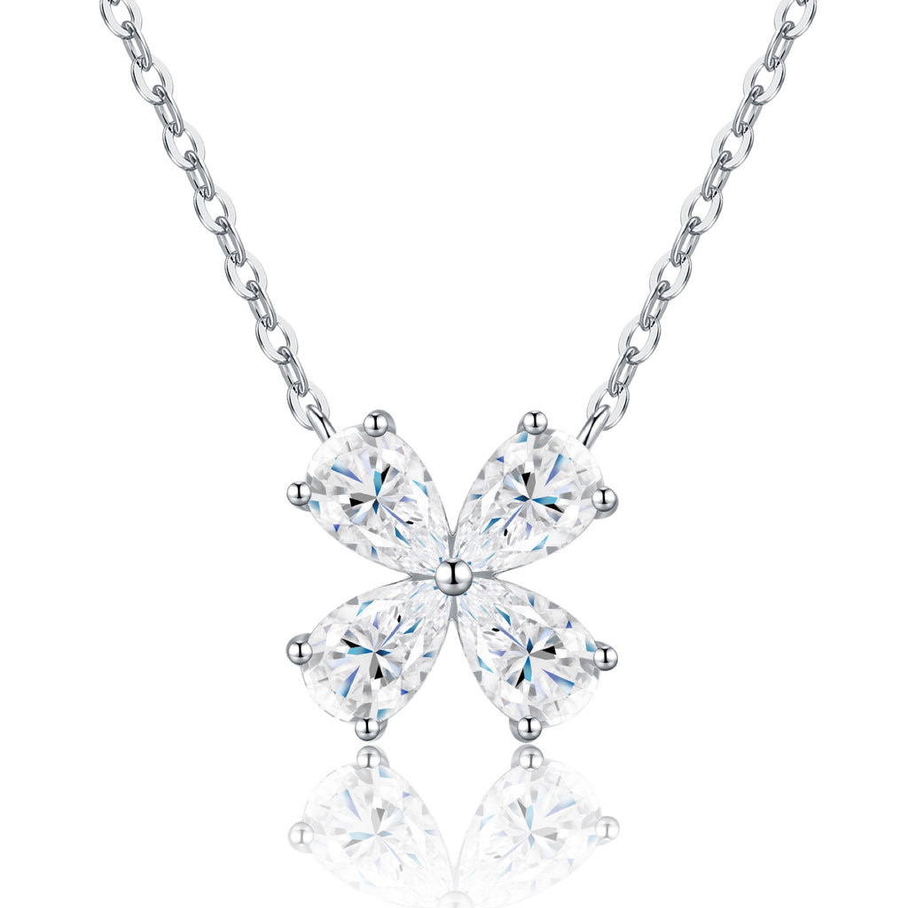 Shamrock Moissanite Clover Pendant Necklace in Sterling Silver