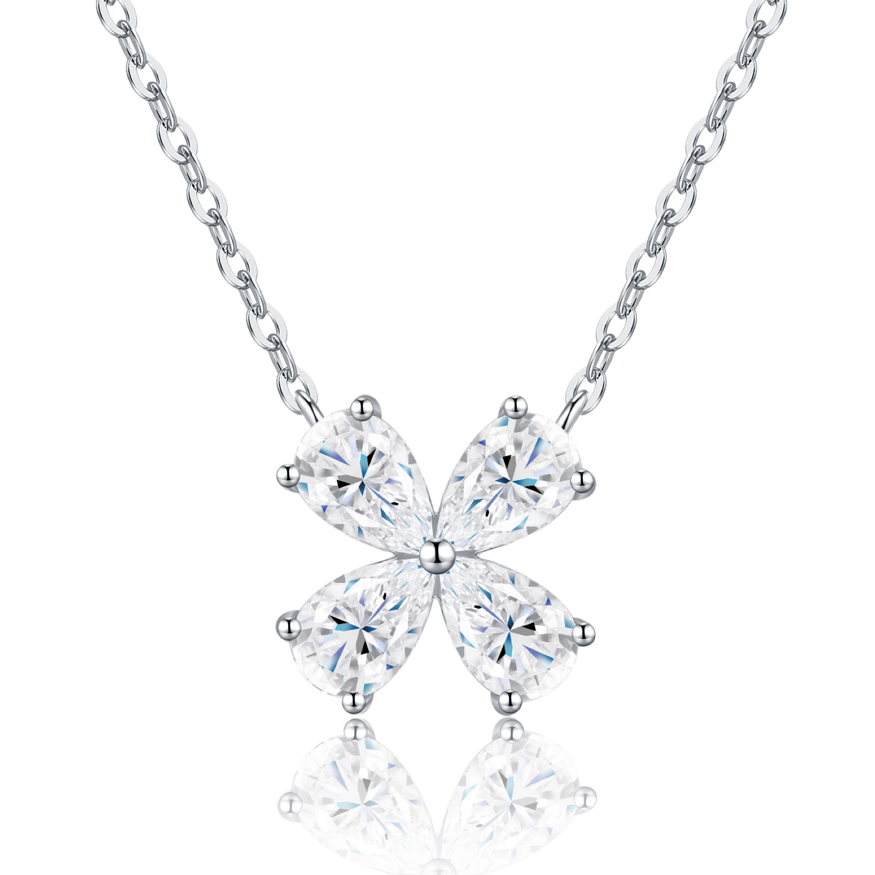 Shamrock Moissanite Clover Pendant Necklace in Sterling Silver