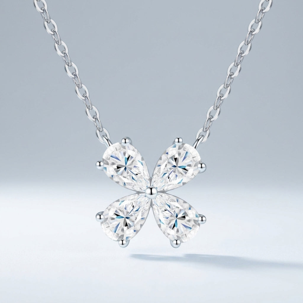 Shamrock Moissanite Clover Pendant Necklace in Sterling Silver