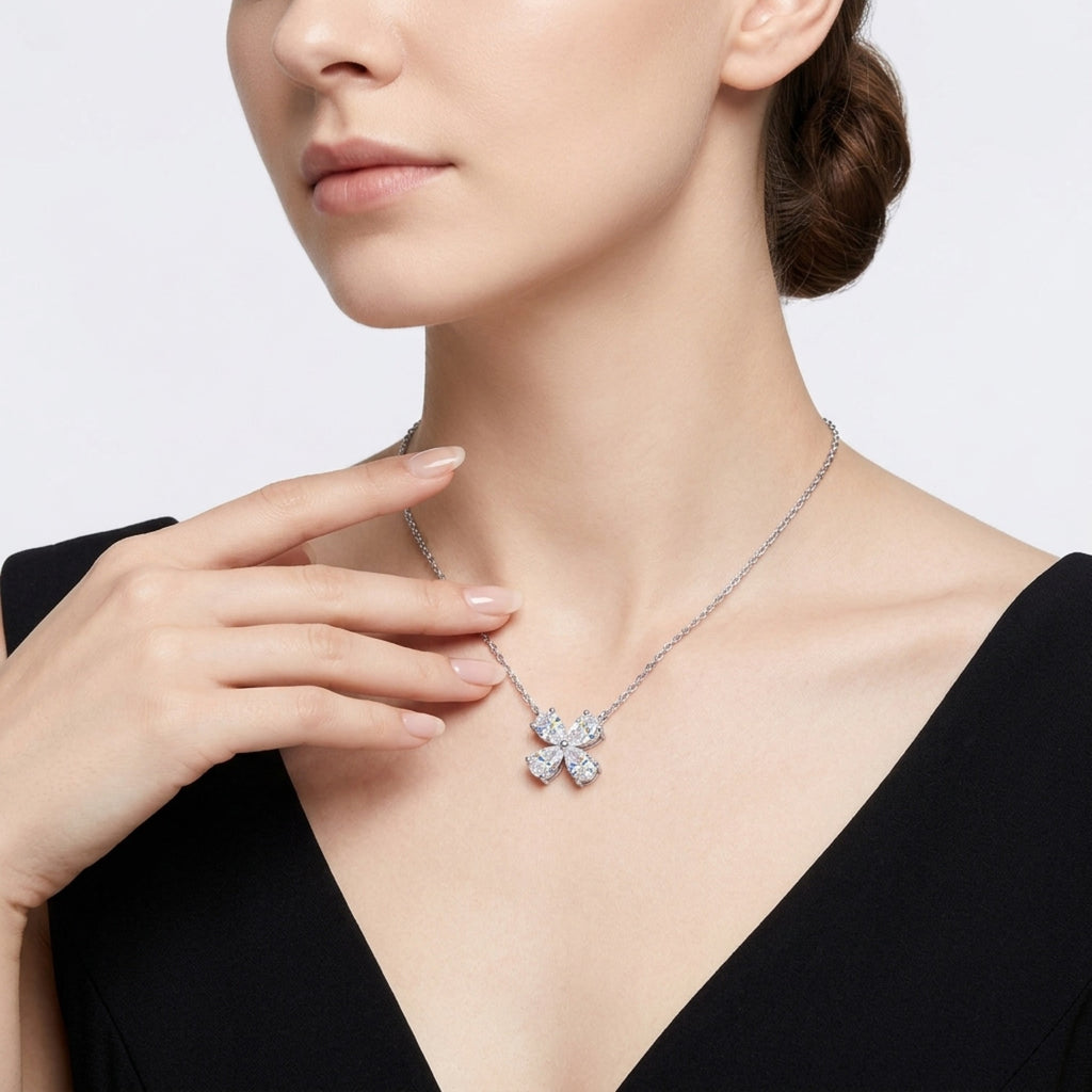 Shamrock Moissanite Clover Pendant Necklace in Sterling Silver