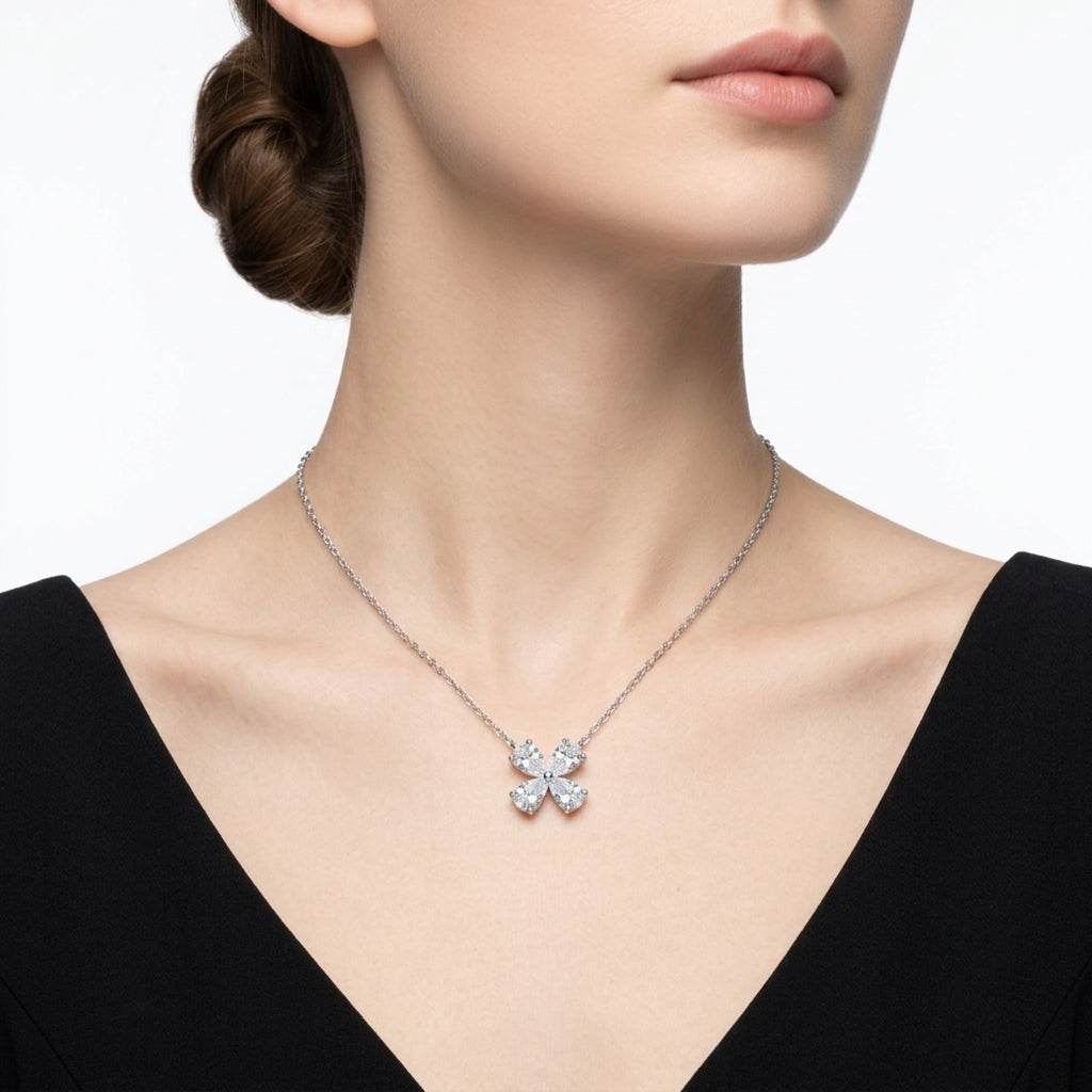 Shamrock Moissanite Clover Pendant Necklace in Sterling Silver