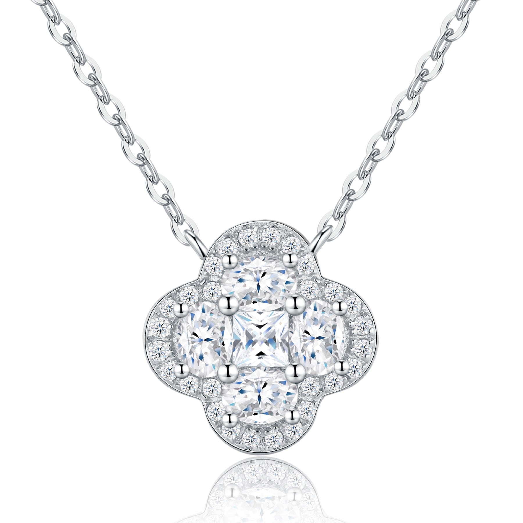 Verbena Moissanite Clover Pendant Necklace in Sterling Silver