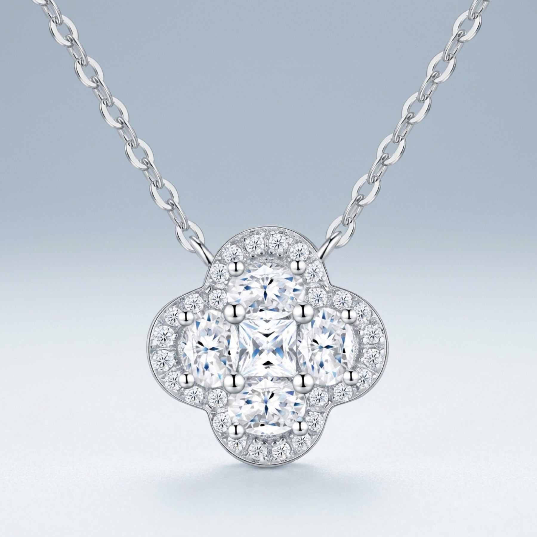 Verbena Moissanite Clover Pendant Necklace in Sterling Silver