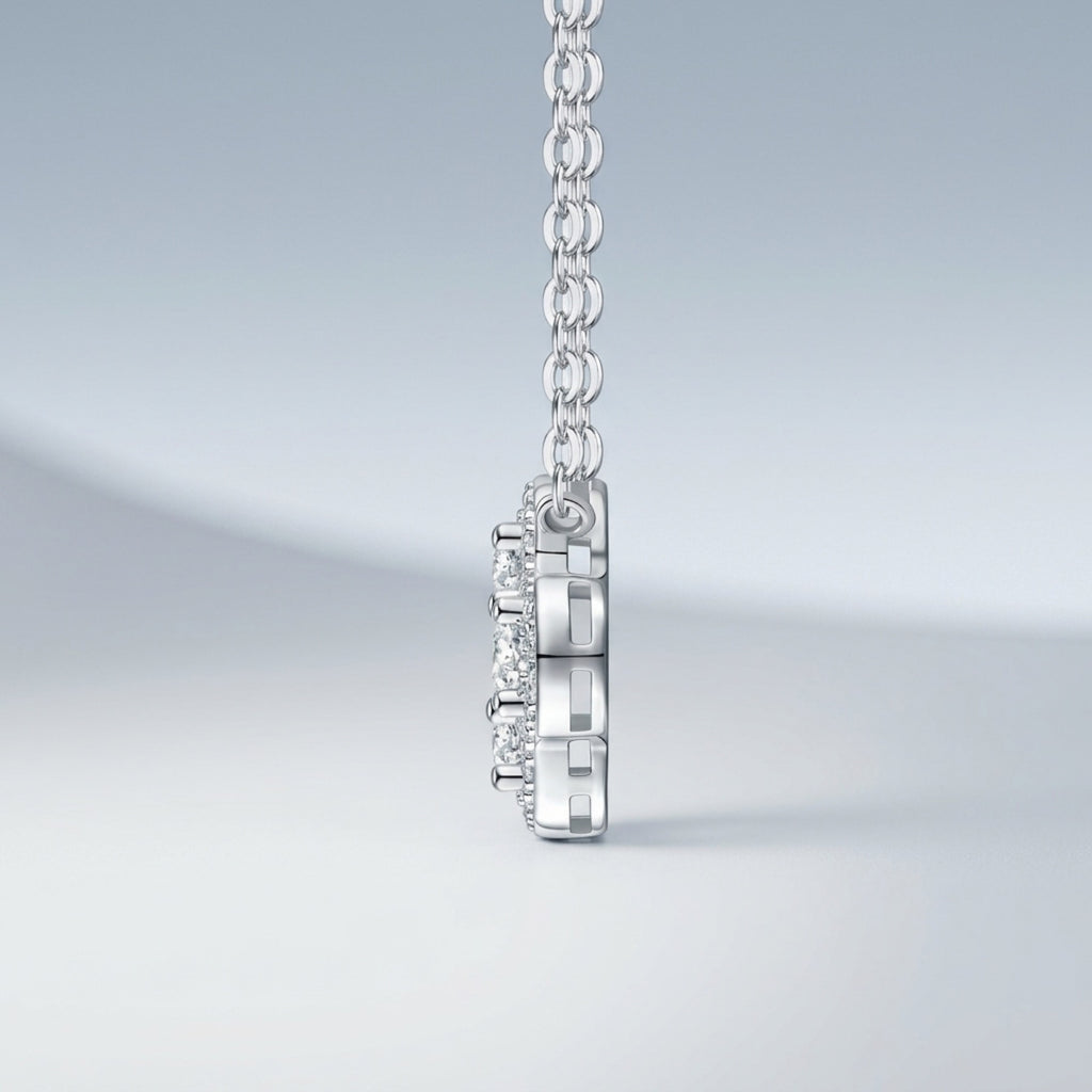 Verbena Moissanite Clover Pendant Necklace in Sterling Silver