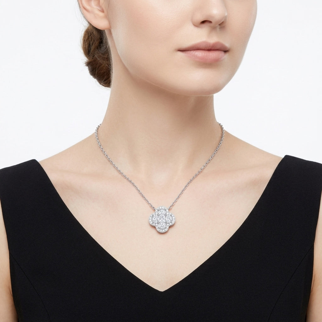 Verbena Moissanite Clover Pendant Necklace in Sterling Silver