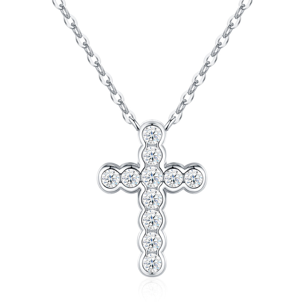Beacon Moissanite Cross Necklace in Sterling Silver