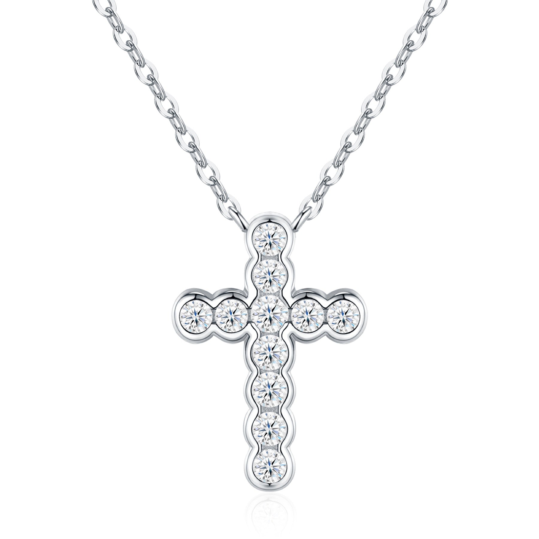 Beacon Moissanite Cross Necklace in Sterling Silver