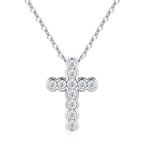 Beacon Moissanite Cross Necklace in Sterling Silver