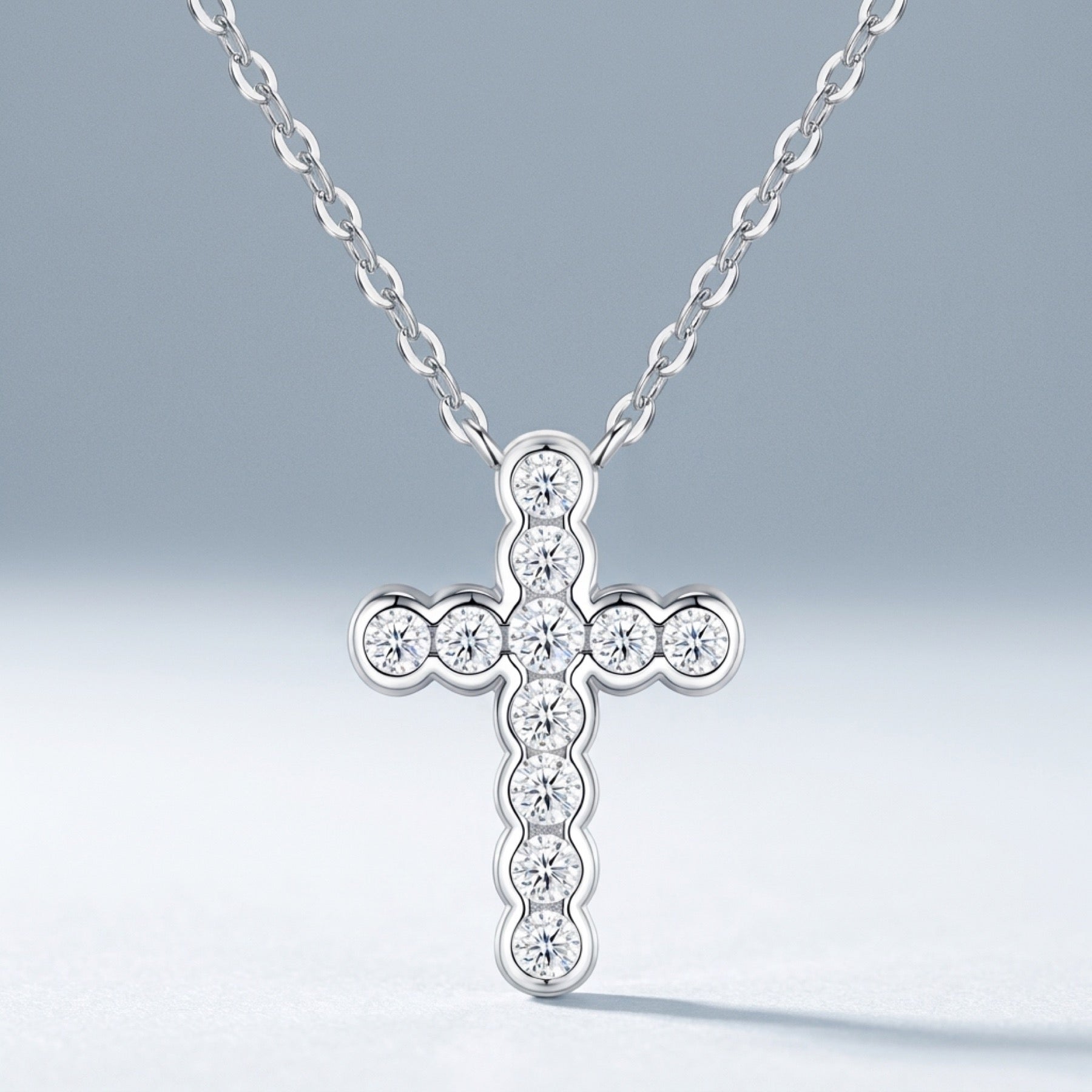 Beacon Moissanite Cross Necklace in Sterling Silver