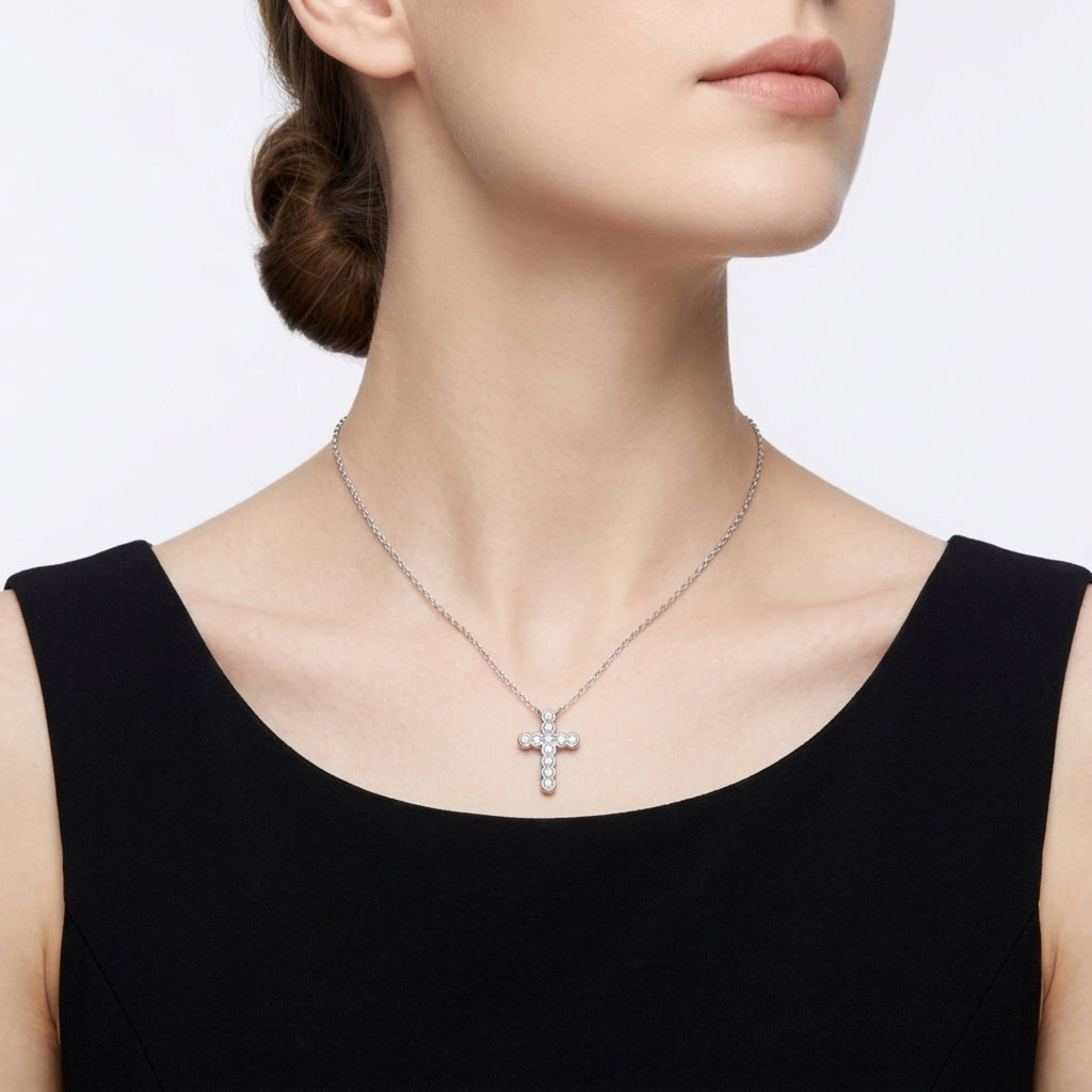 Beacon Moissanite Cross Necklace in Sterling Silver