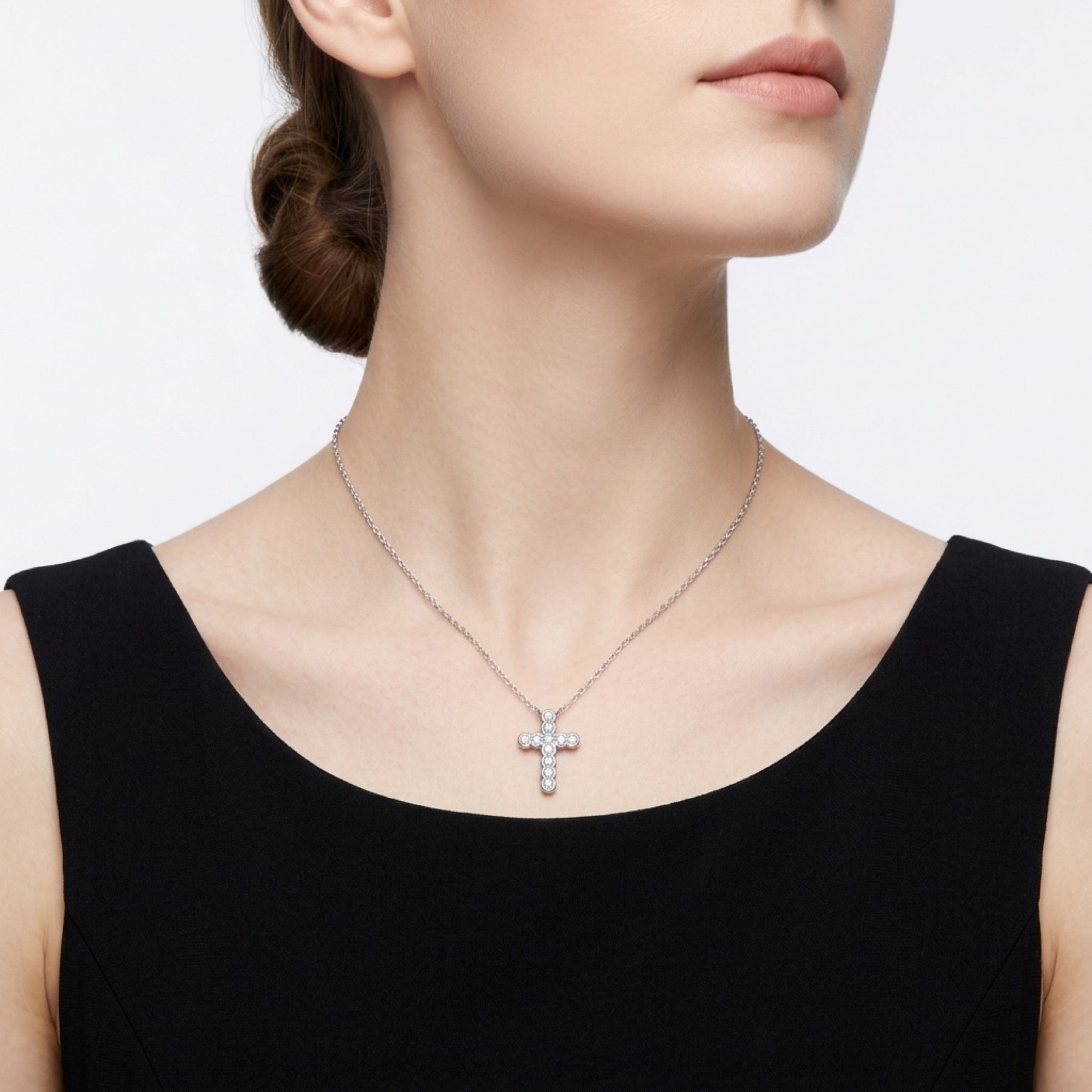 Beacon Moissanite Cross Necklace in Sterling Silver