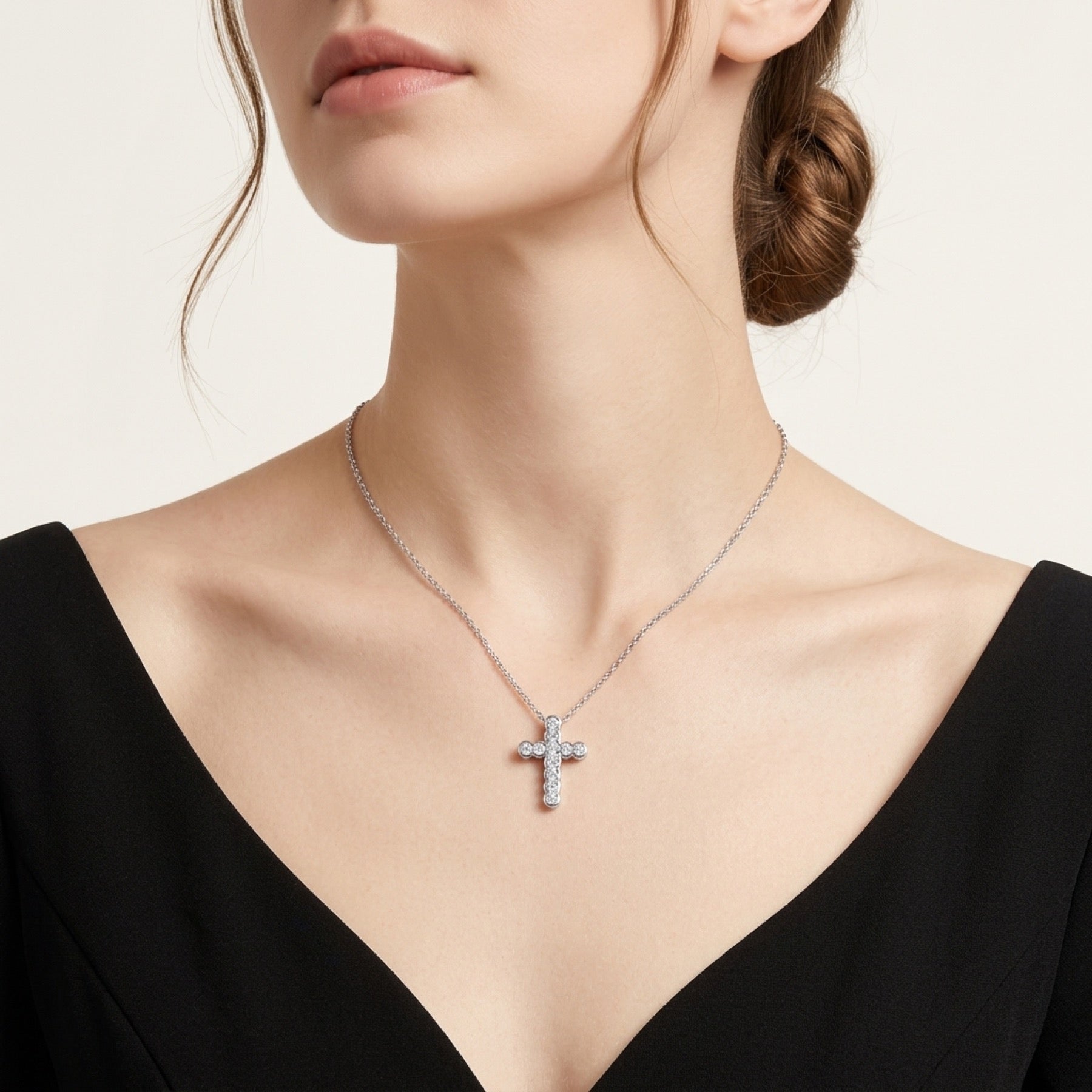 Beacon Moissanite Cross Necklace in Sterling Silver
