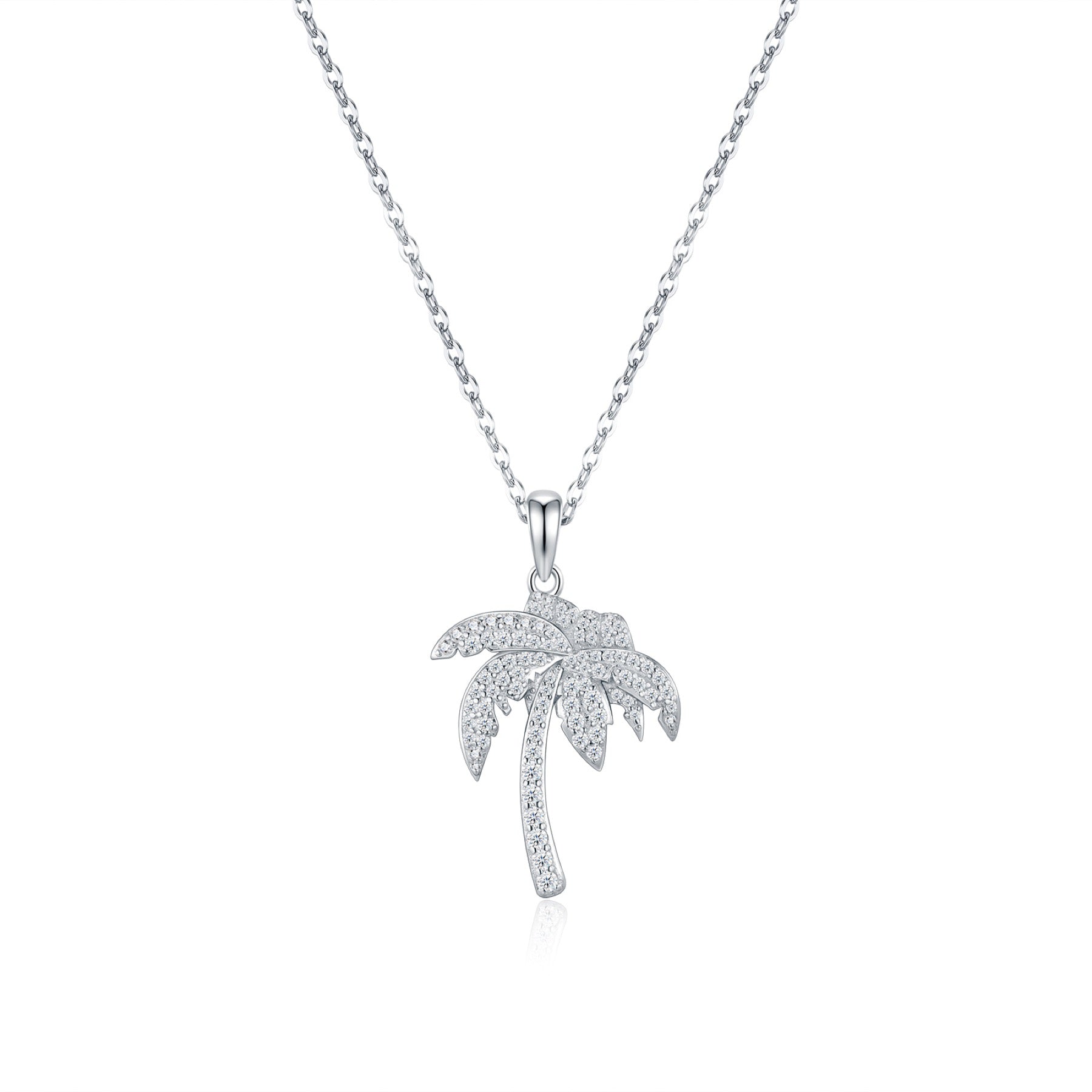 Oasis Moissanite Palm Tree Pendant Necklace in Sterling Silver