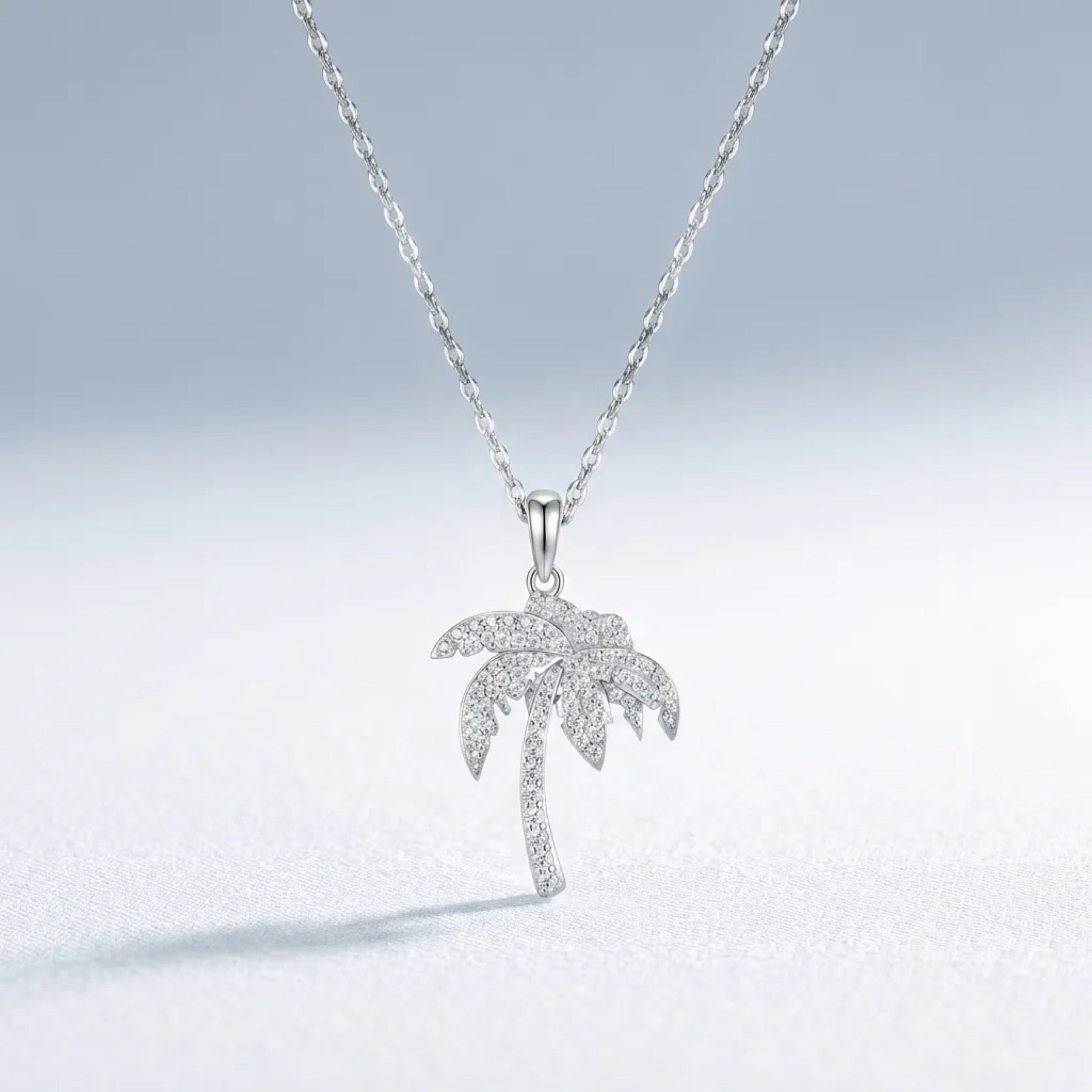 Oasis Moissanite Palm Tree Pendant Necklace in Sterling Silver