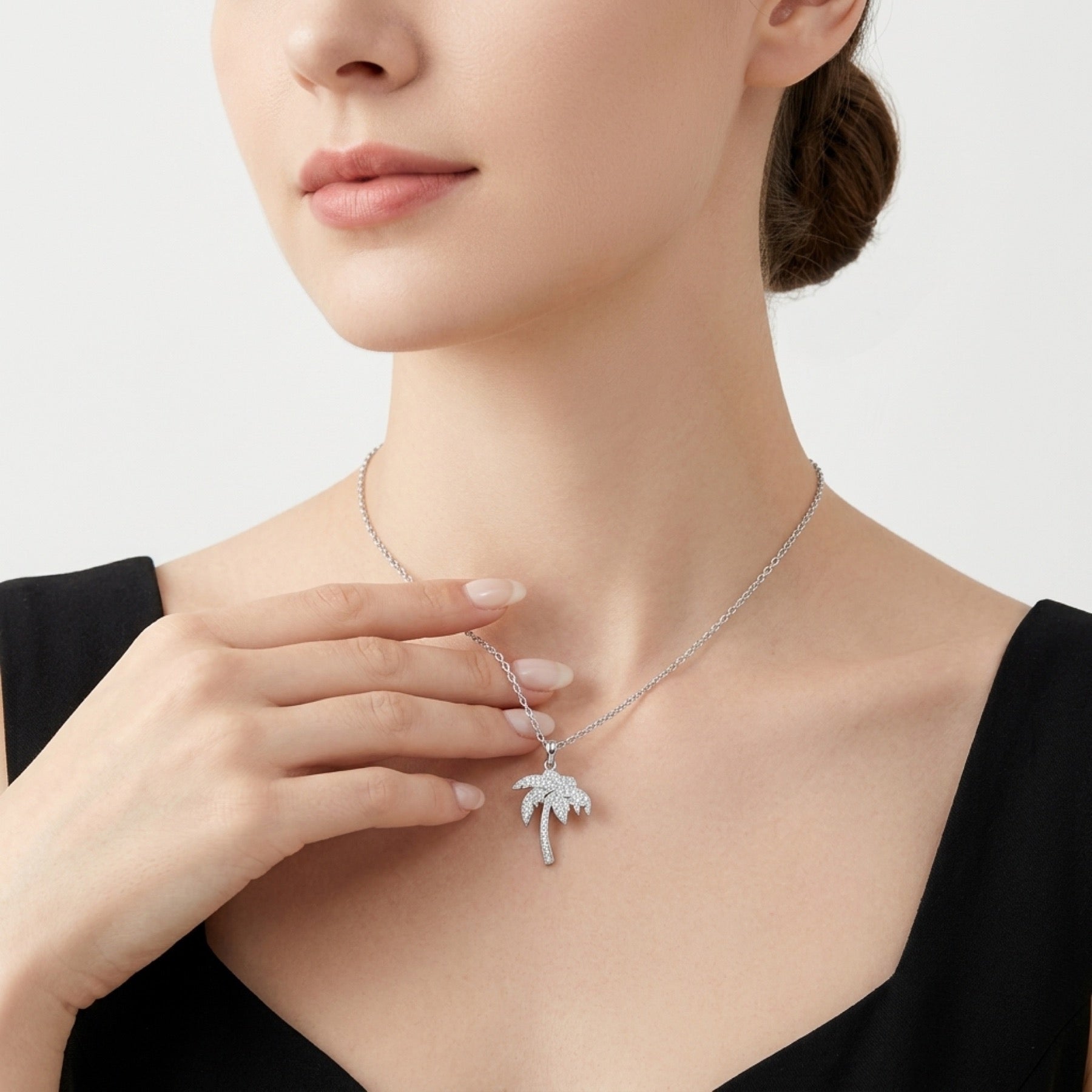 Oasis Moissanite Palm Tree Pendant Necklace in Sterling Silver