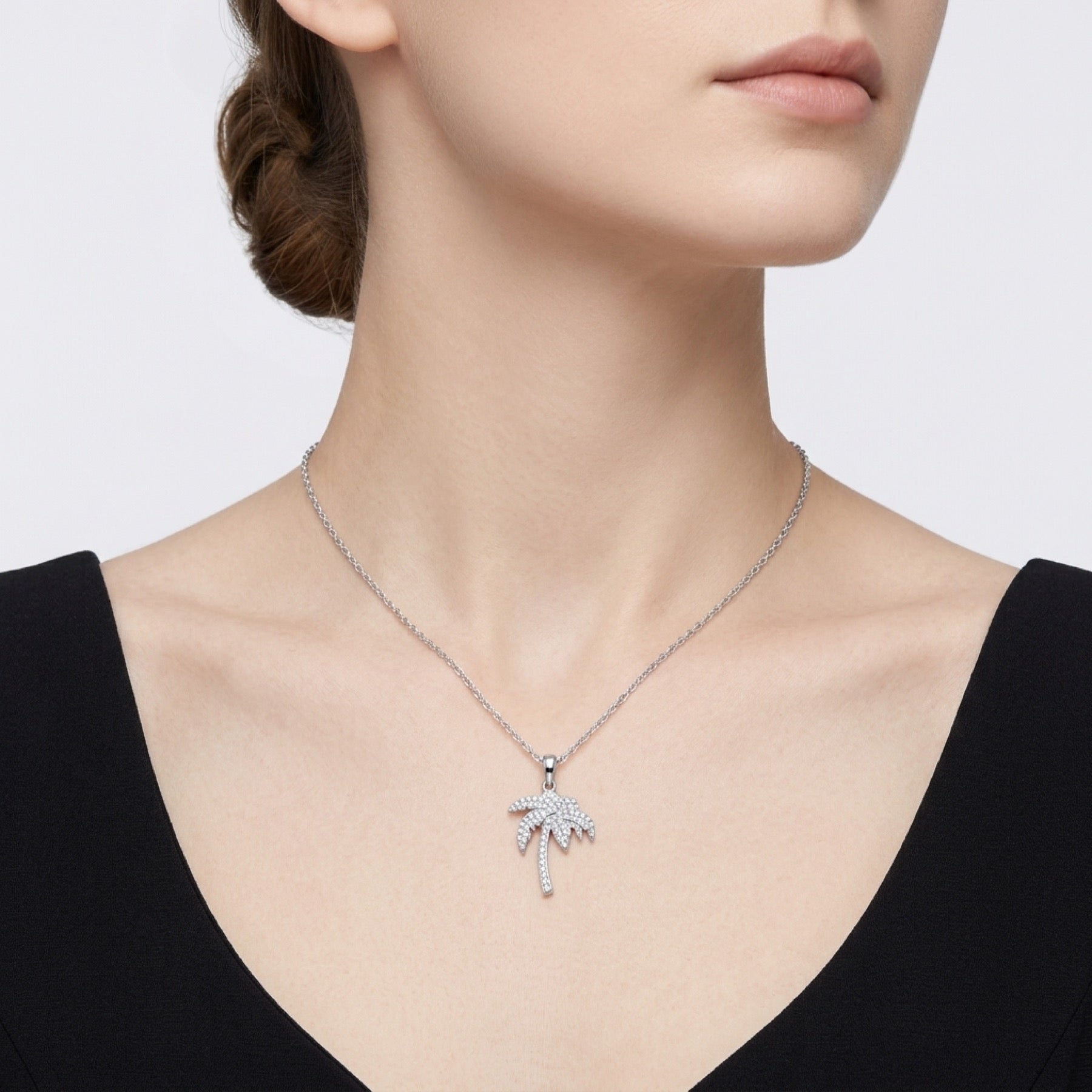 Oasis Moissanite Palm Tree Pendant Necklace in Sterling Silver