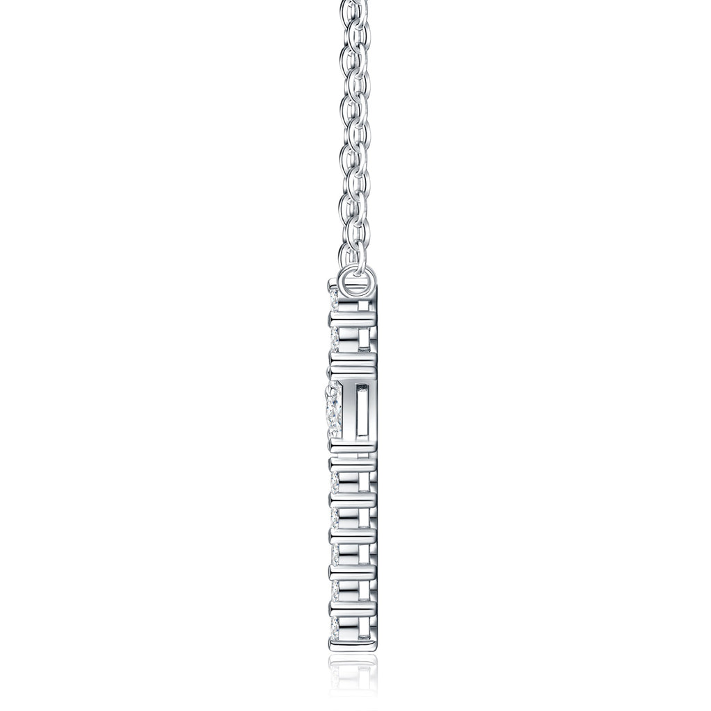 Obelisk Moissanite Cross Necklace in Sterling Silver