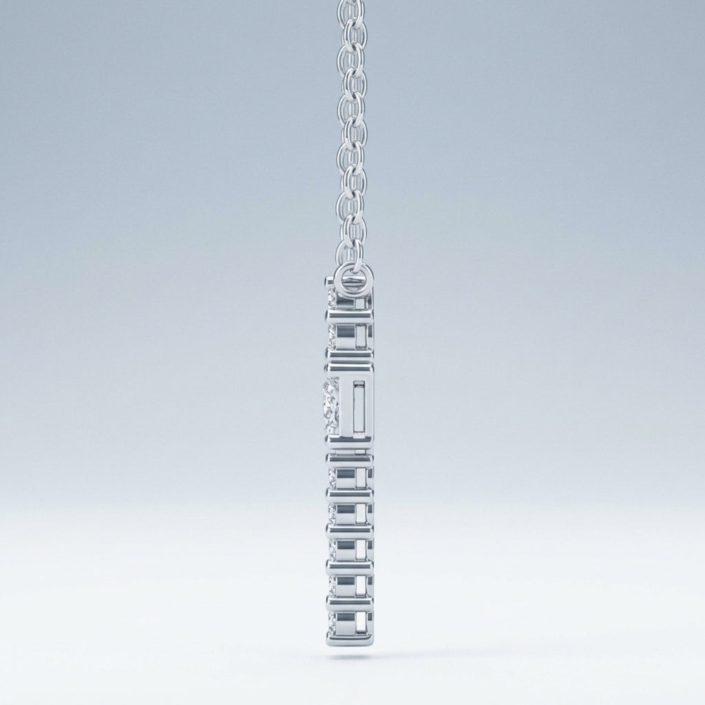 Obelisk Moissanite Cross Necklace in Sterling Silver