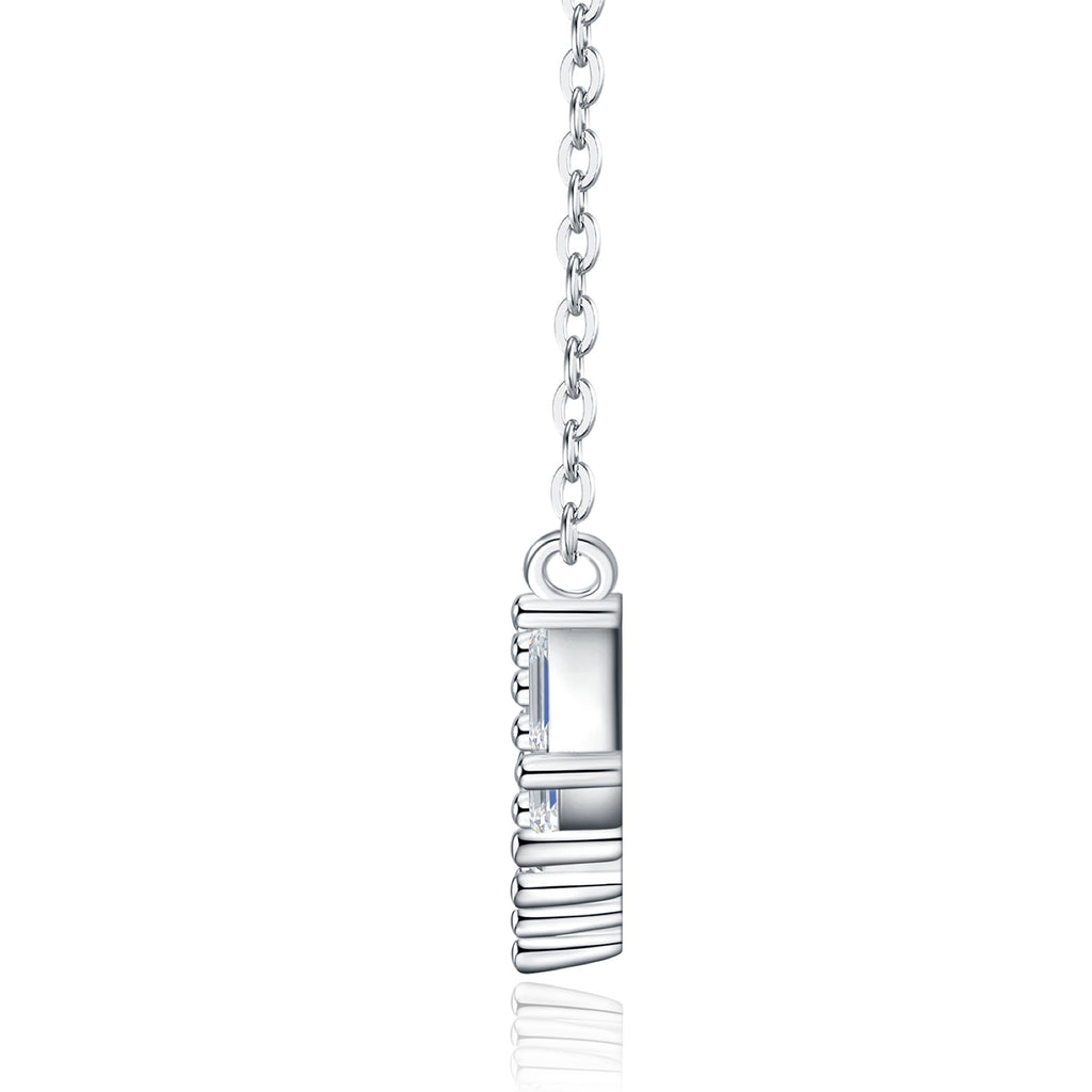 Bevel Moissanite Curved Bar Necklace in Sterling Silver