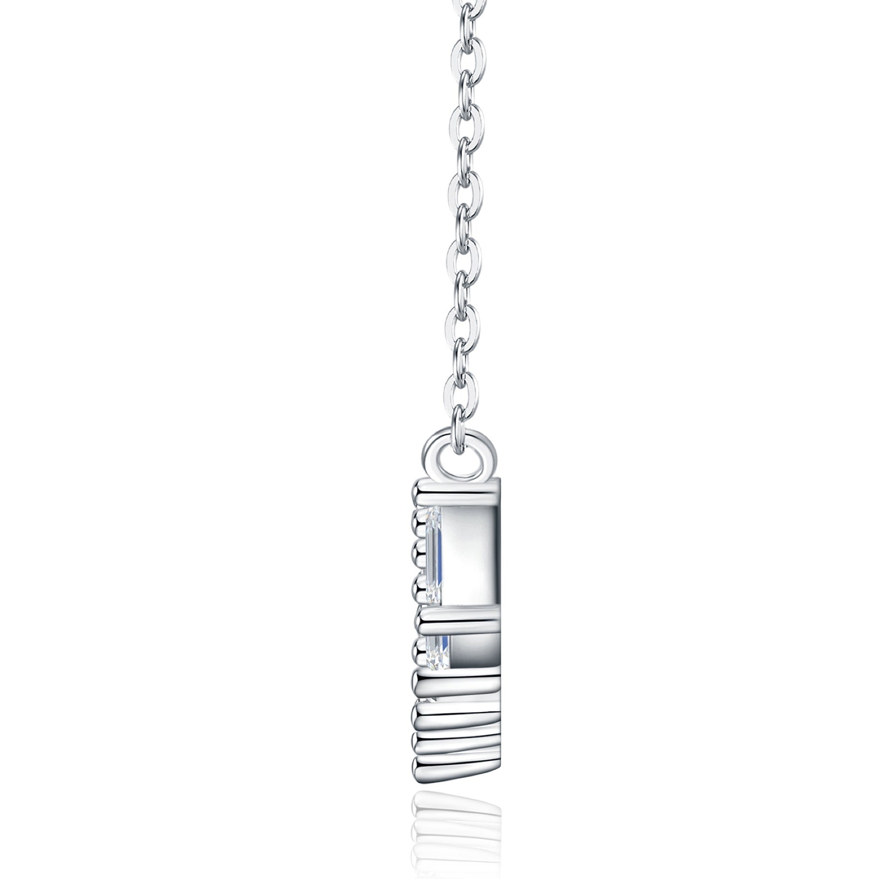 Bevel Moissanite Curved Bar Necklace in Sterling Silver