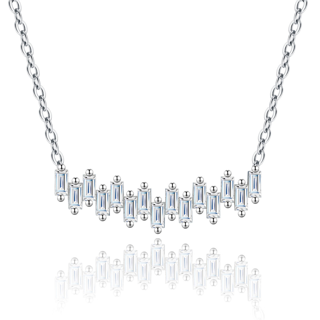 Bevel Moissanite Curved Bar Necklace in Sterling Silver