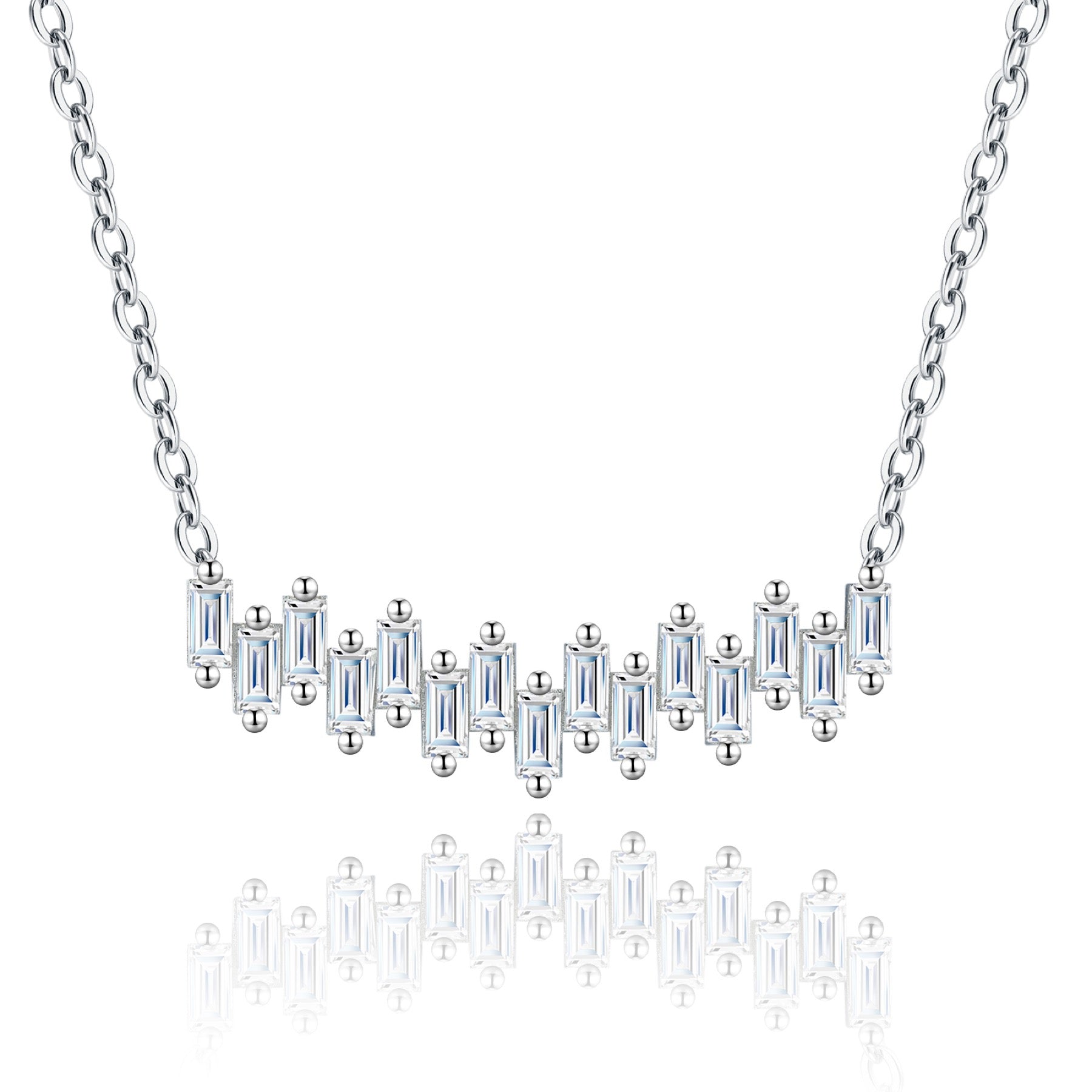Bevel Moissanite Curved Bar Necklace in Sterling Silver