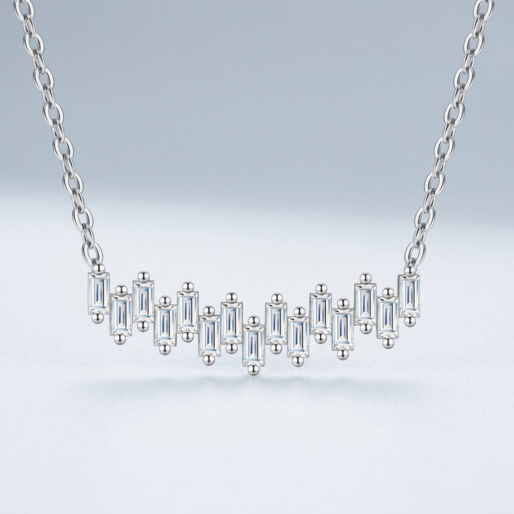 Bevel Moissanite Curved Bar Necklace in Sterling Silver