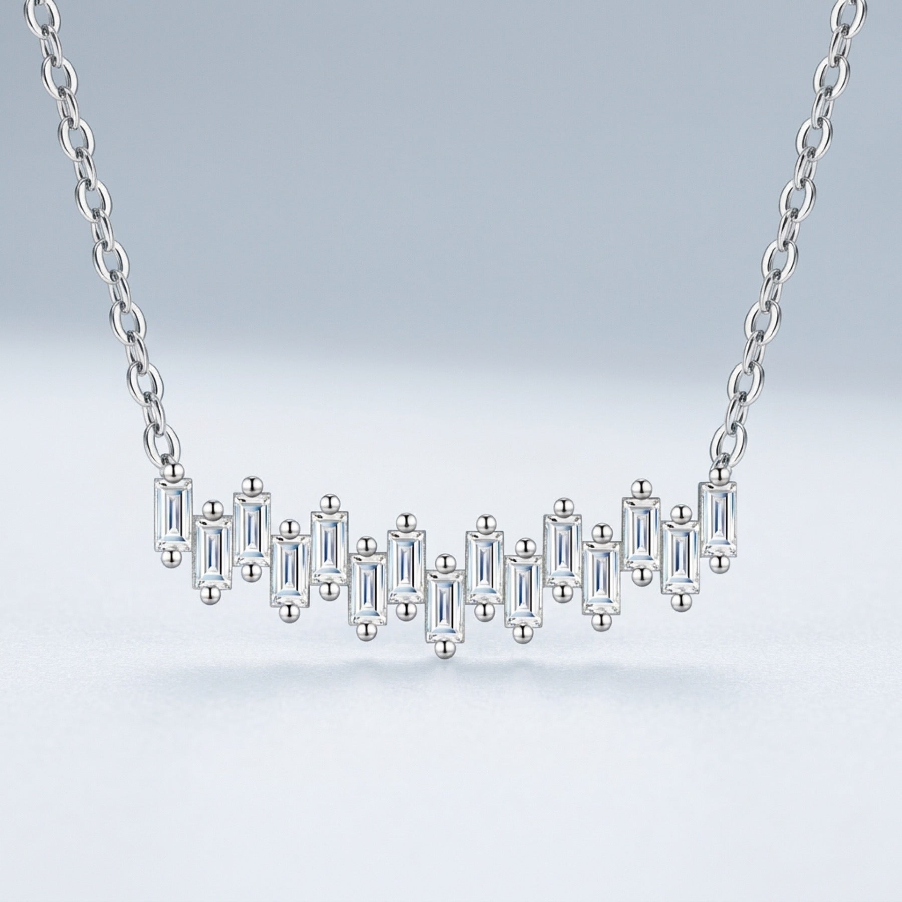 Bevel Moissanite Curved Bar Necklace in Sterling Silver