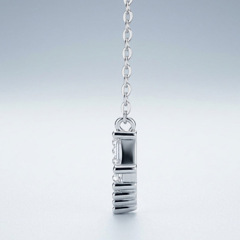 Bevel Moissanite Curved Bar Necklace in Sterling Silver