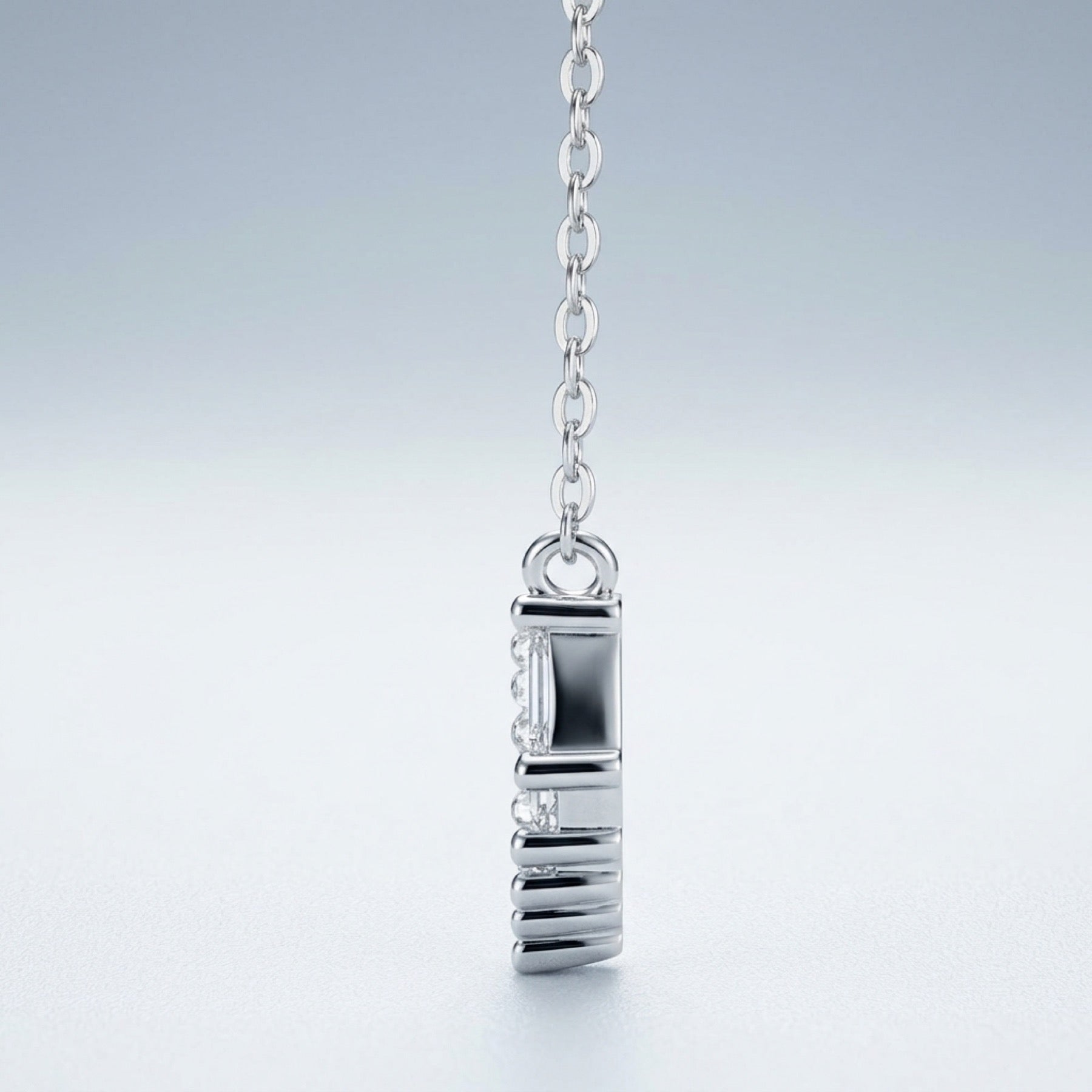 Bevel Moissanite Curved Bar Necklace in Sterling Silver