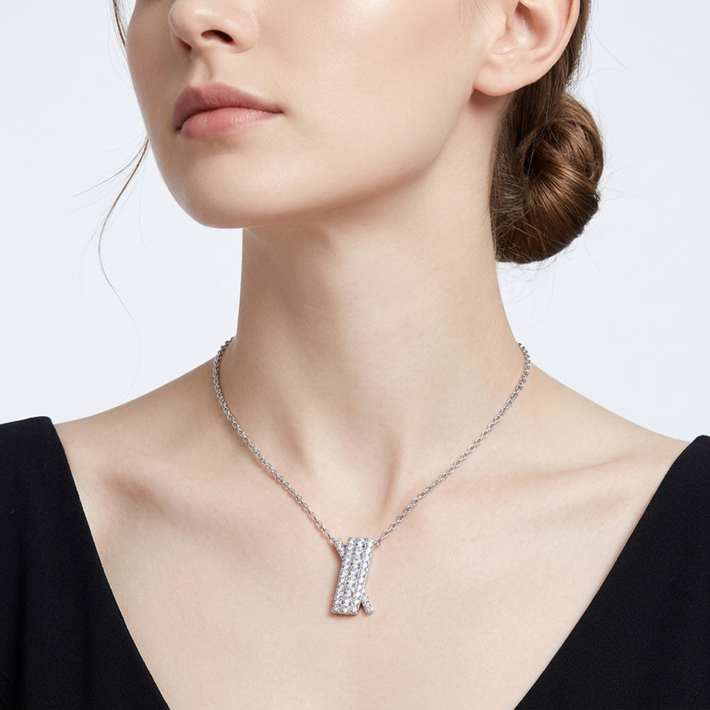 Initial K Moissanite Pavé Initial Pendant Necklace in Sterling Silver