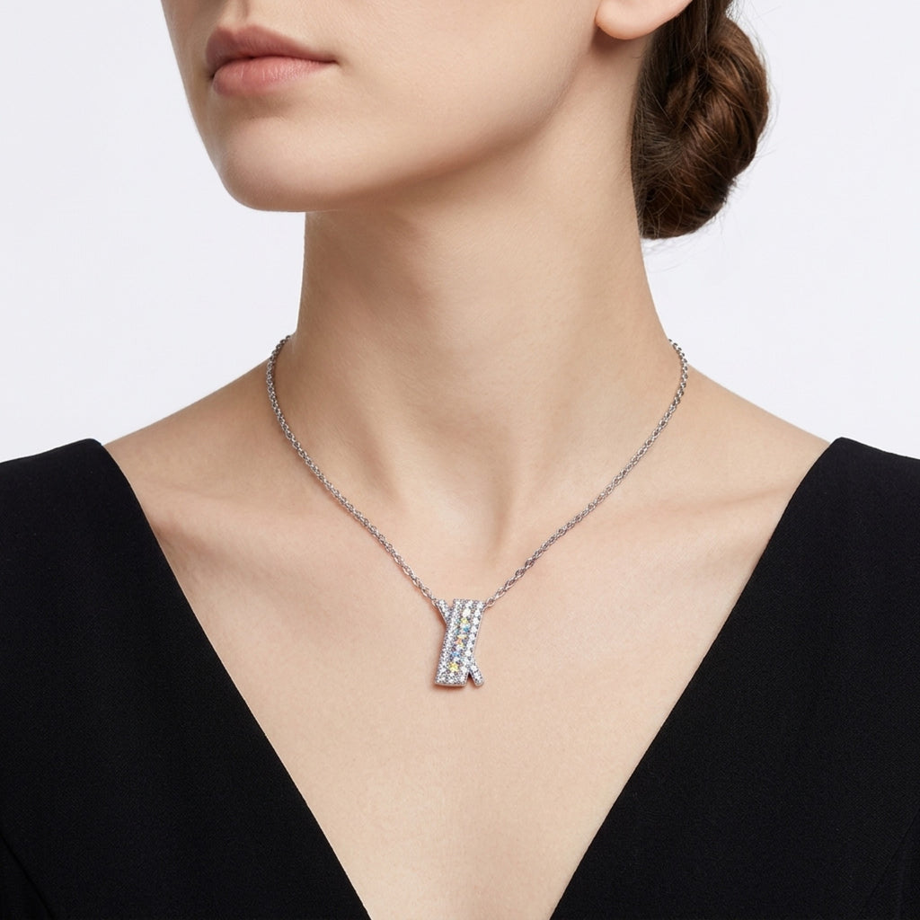Initial K Moissanite Pavé Initial Pendant Necklace in Sterling Silver